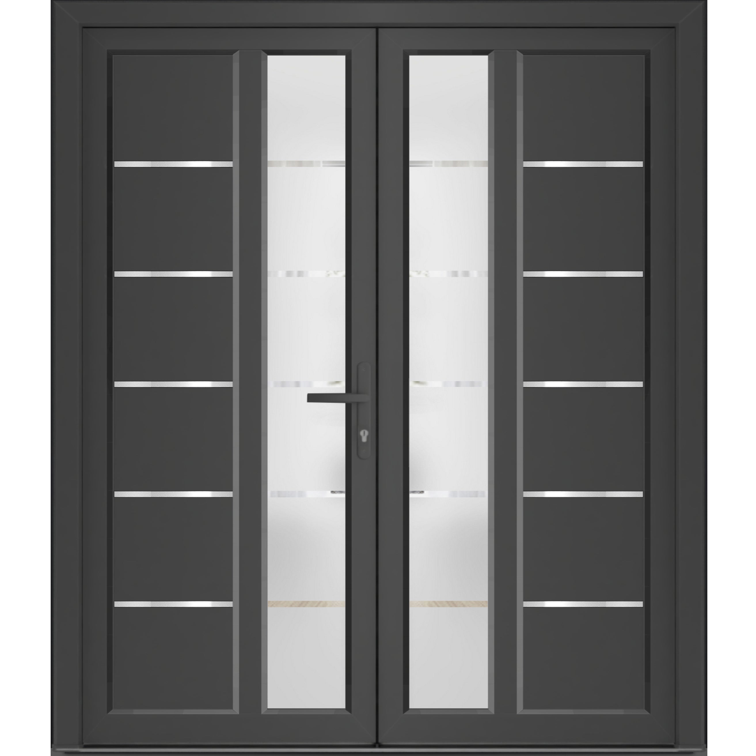 Front Exterior Prehung Metal-Plastic Double Doors / MANUX 8088 Walnut / Office Commercial and Residential Doors Entrance Patio Garage 72" x 80" Left-Hand Antracite