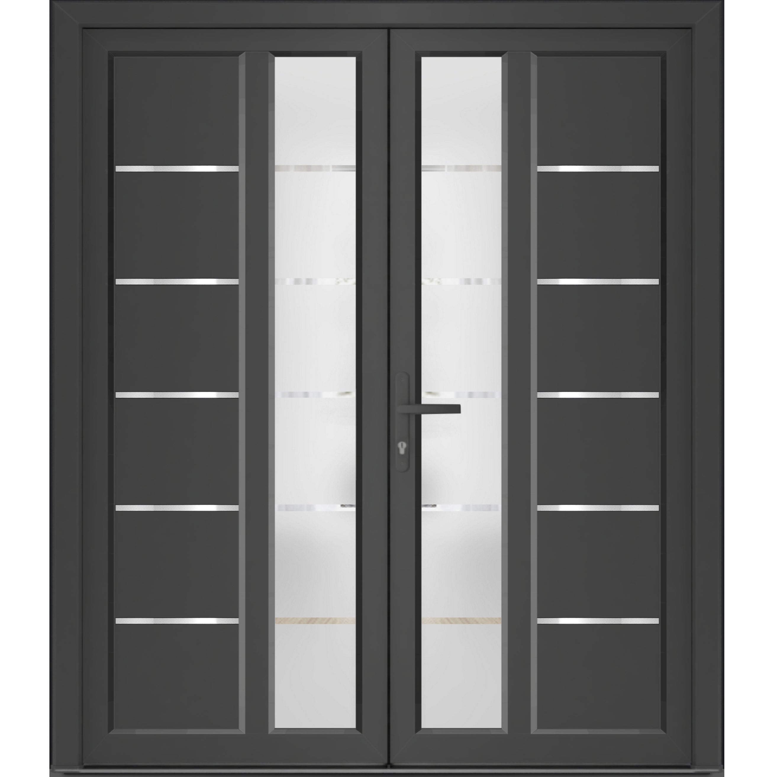 Front Exterior Prehung Metal-Plastic Double Doors / MANUX 8088 Antracite / Office Commercial and Residential Doors Entrance Patio Garage 72" x 80" Right-Hand Antracite