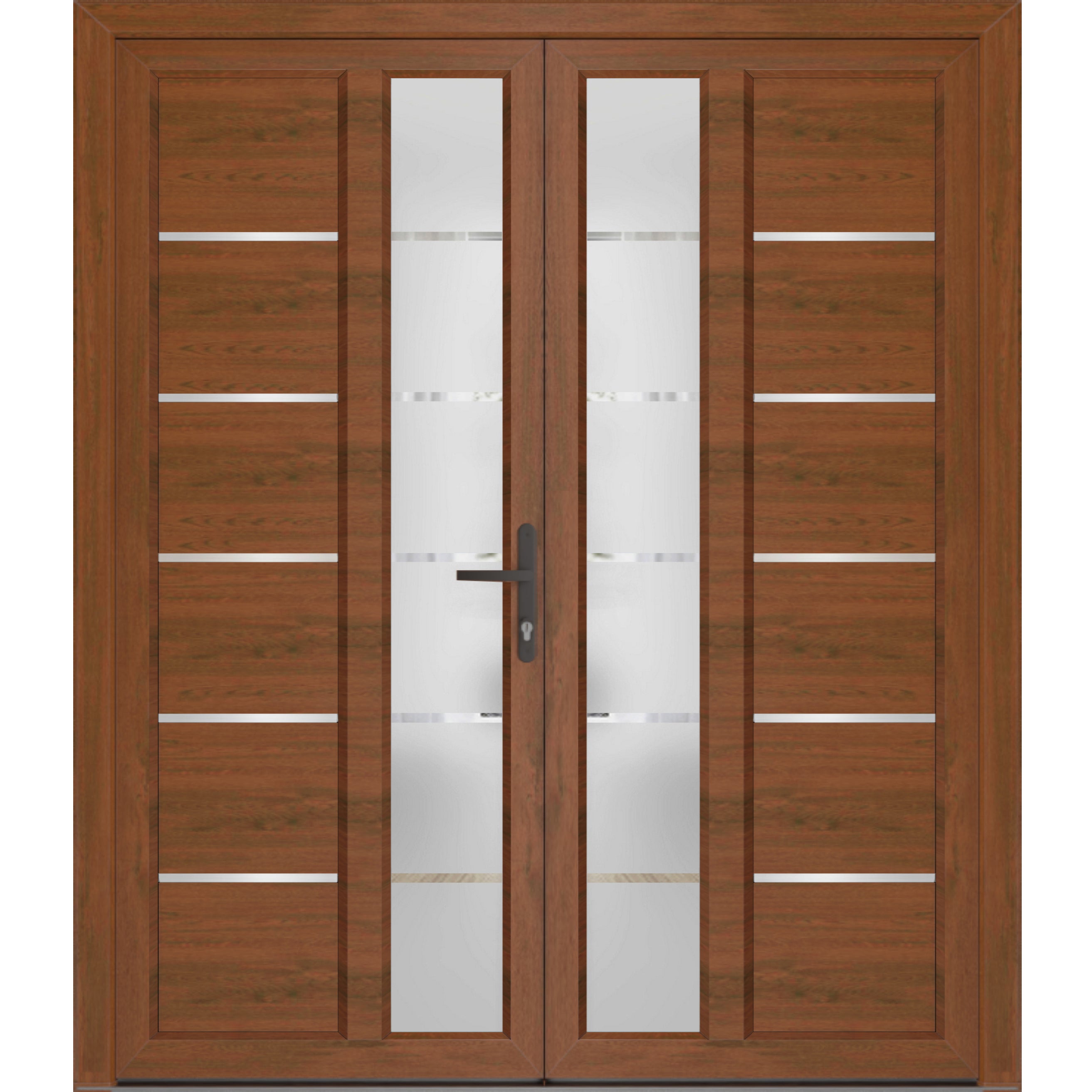 Front Exterior Prehung Metal-Plastic Double Doors / MANUX 8088 Walnut / Office Commercial and Residential Doors Entrance Patio Garage 72" x 80" Left-Hand Walnut