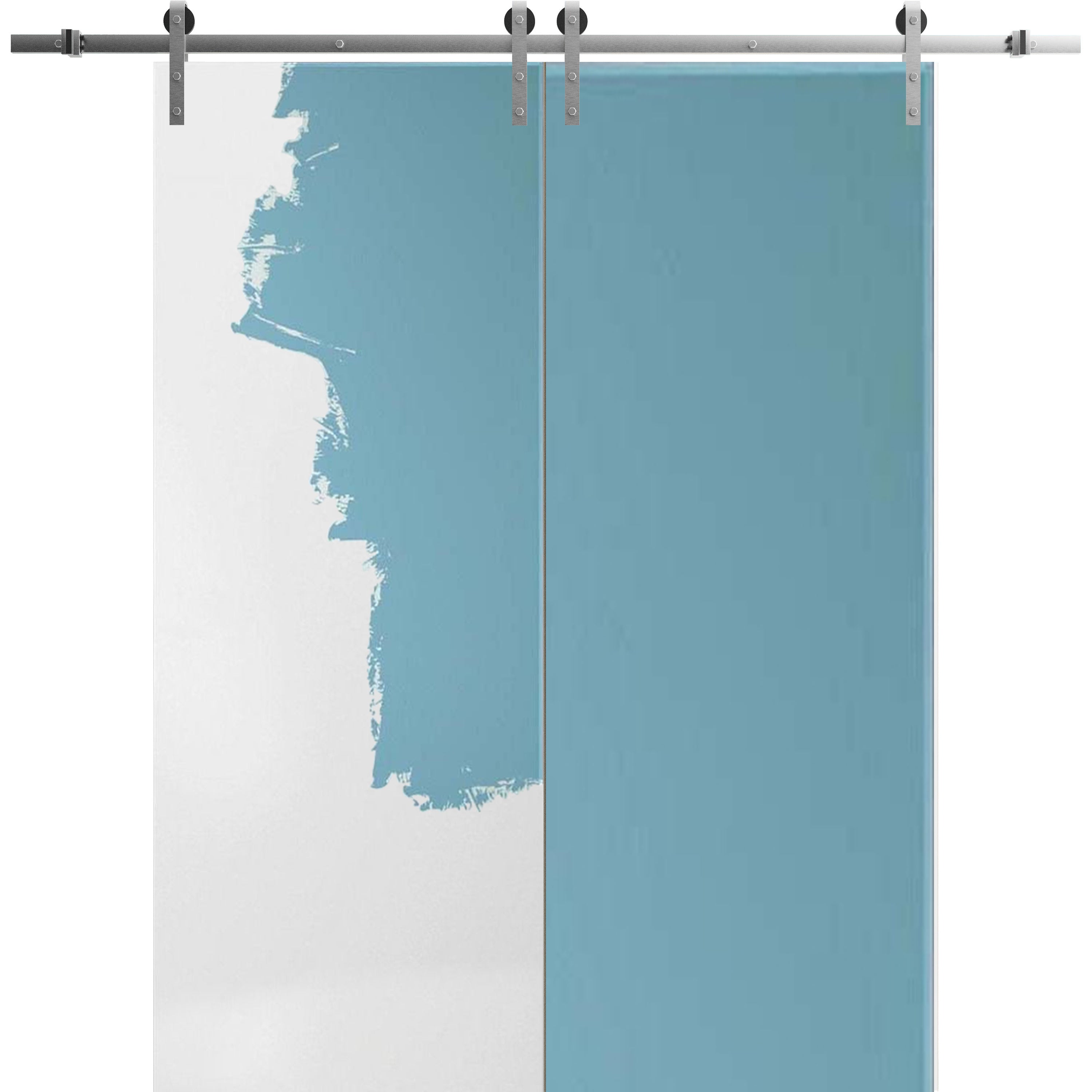 Sliding Double Barn Doors with Hardware | Planum 0010 Natural Veneer | 13FT Rail Hangers Sturdy Set | Modern Solid Panel Interior Hall Bedroom Bathroom Door-48" x 84" (2* 24x84) Primed