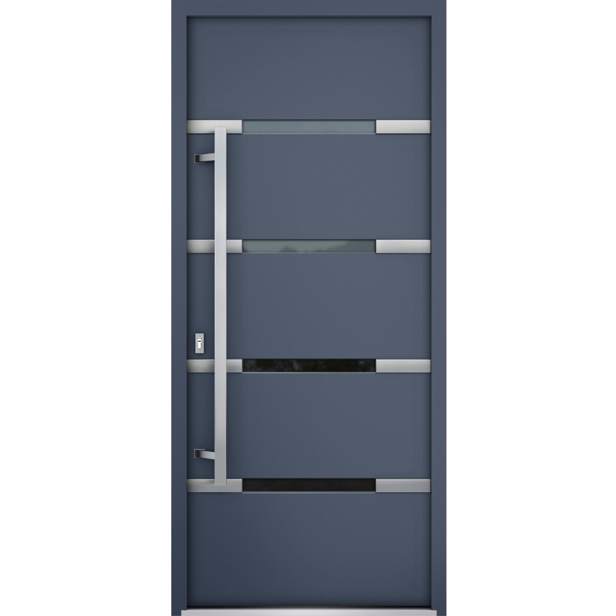 Front Exterior Prehung Steel Door / Deux 1105 Gray Graphite / Stainless Inserts Single Modern Painted Gray Graphite