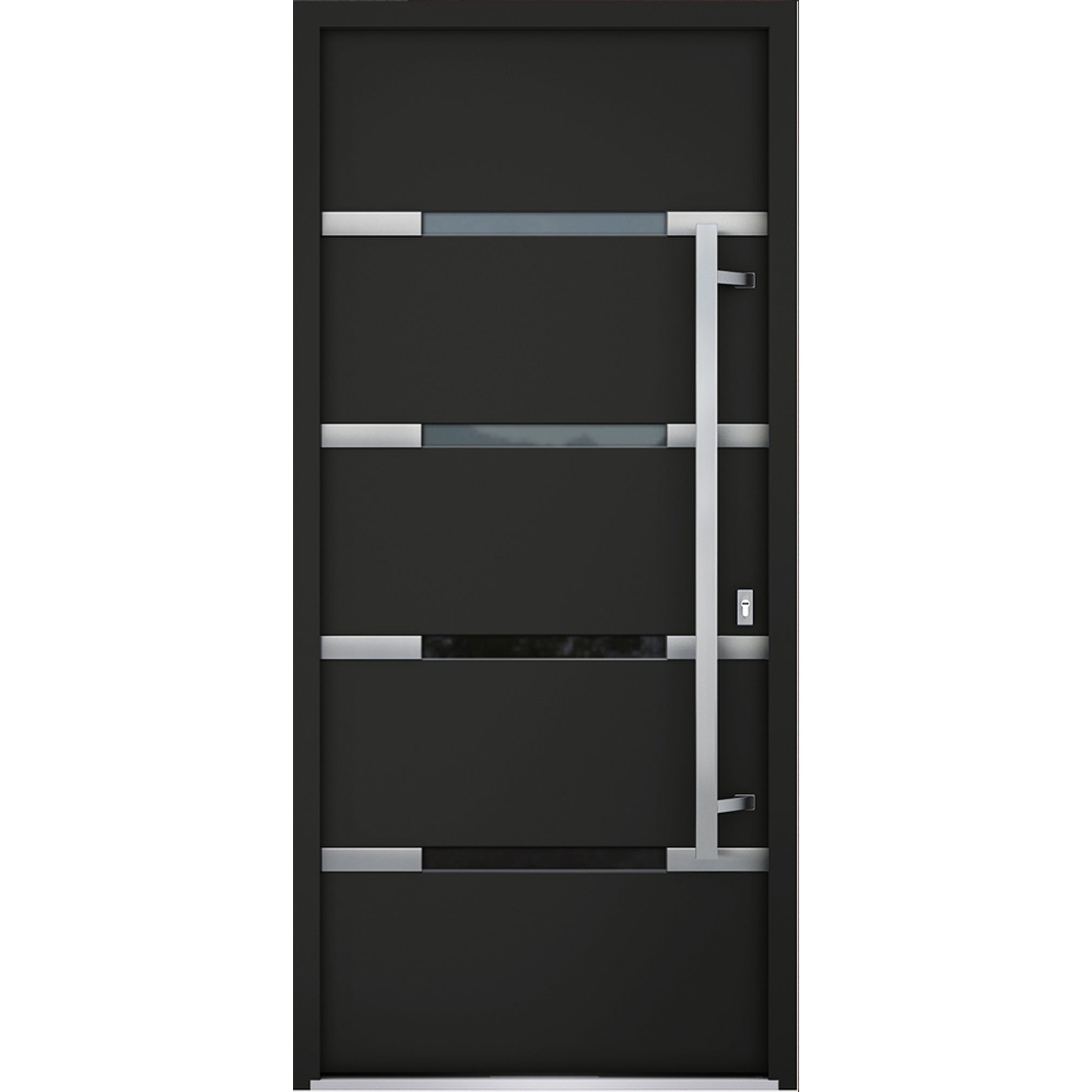 Front Exterior Prehung Steel Door / Deux 1105 Black Enamel / Stainless Inserts Entry Metal Modern Painted W36" x H80" Left hand Inswing Black