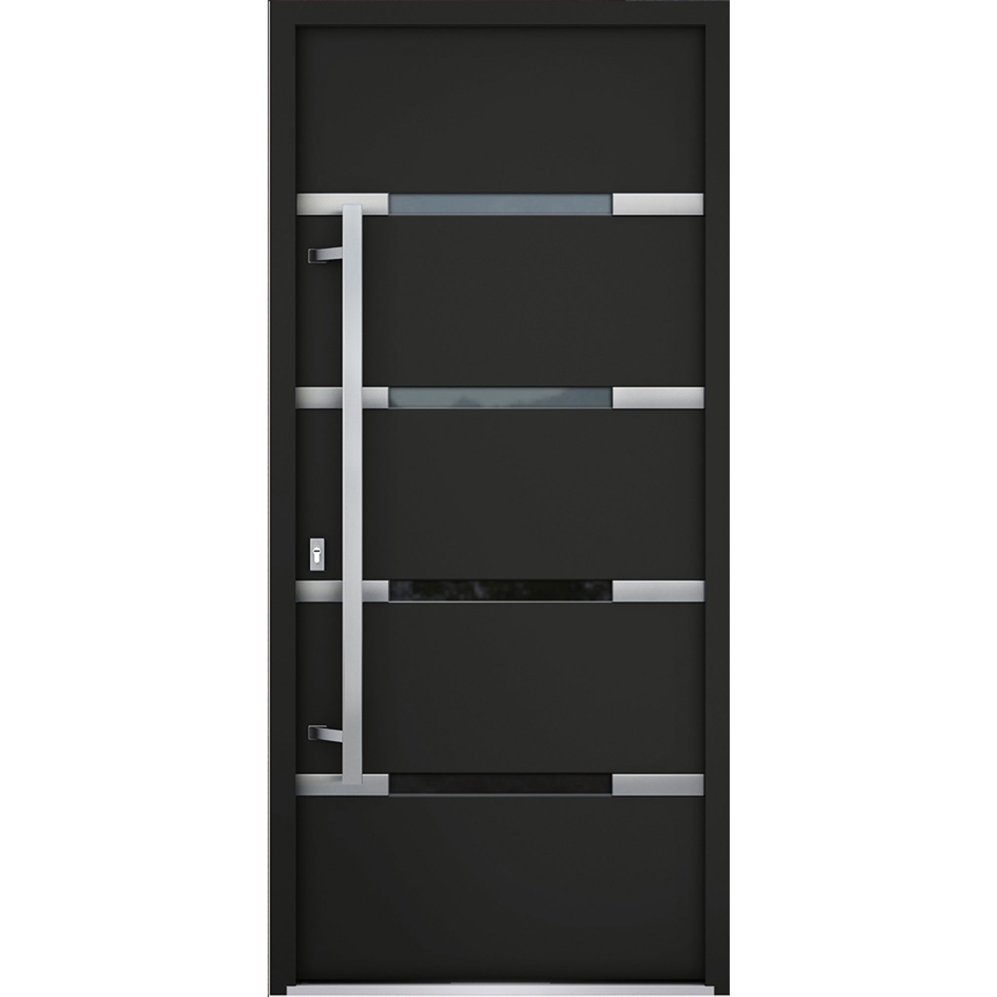 Front Exterior Prehung Steel Door / Deux 1105 Gray Graphite / Stainless Inserts Single Modern Painted Black