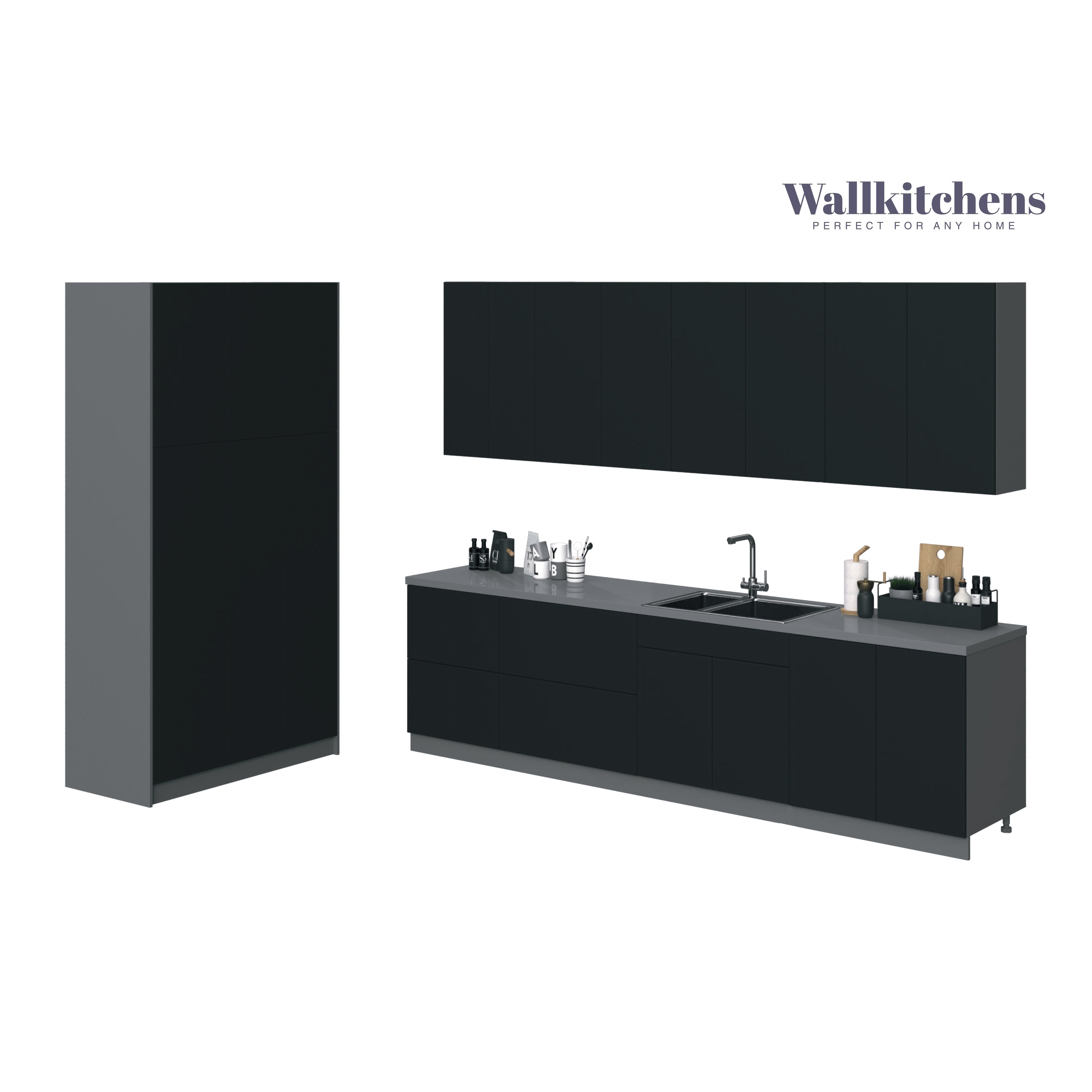 Kitchen Oasis Collection Natural Teak & White Gloss Color Base Size 10Ft Wide Black