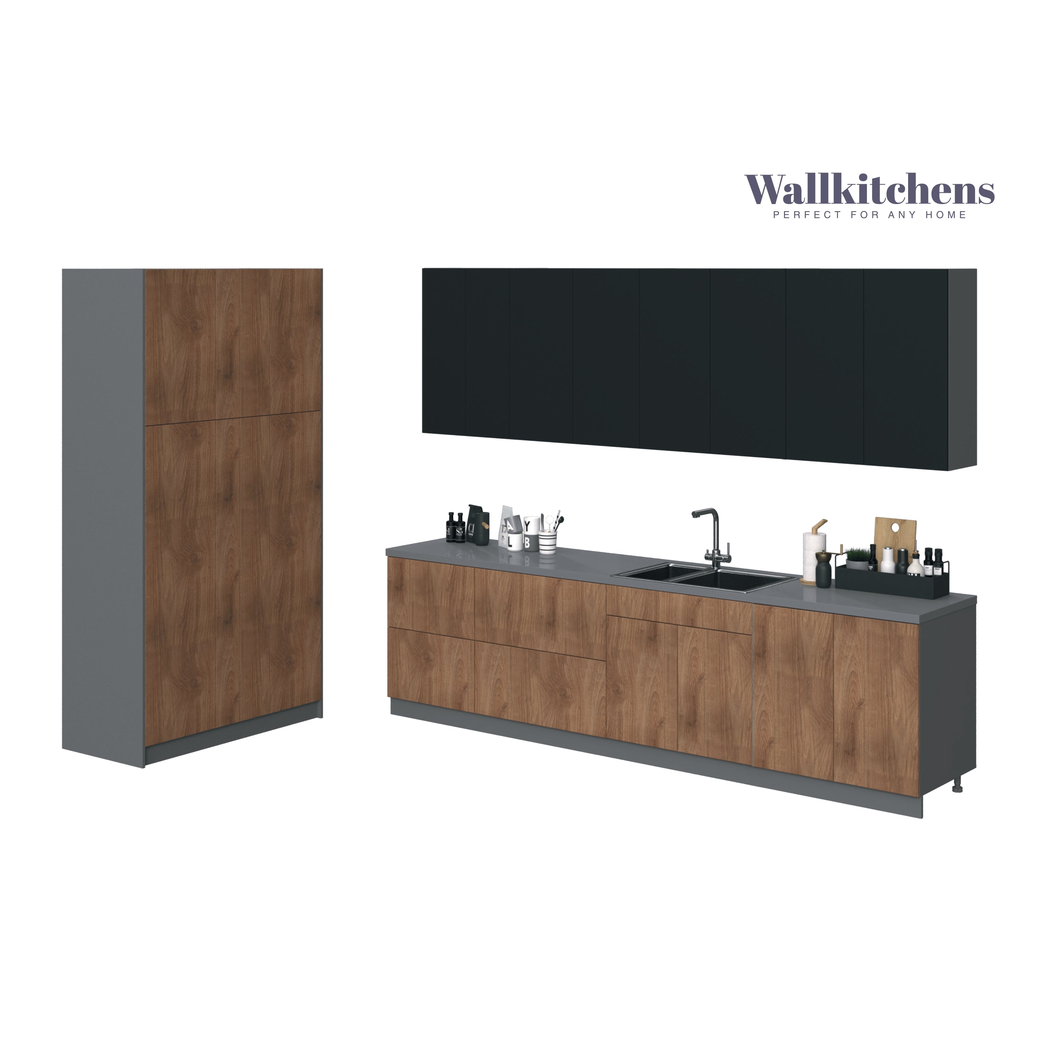 Kitchen Oasis Collection Natural Teak & White Gloss Color Base Size 10Ft Wide Natural Teak & Black