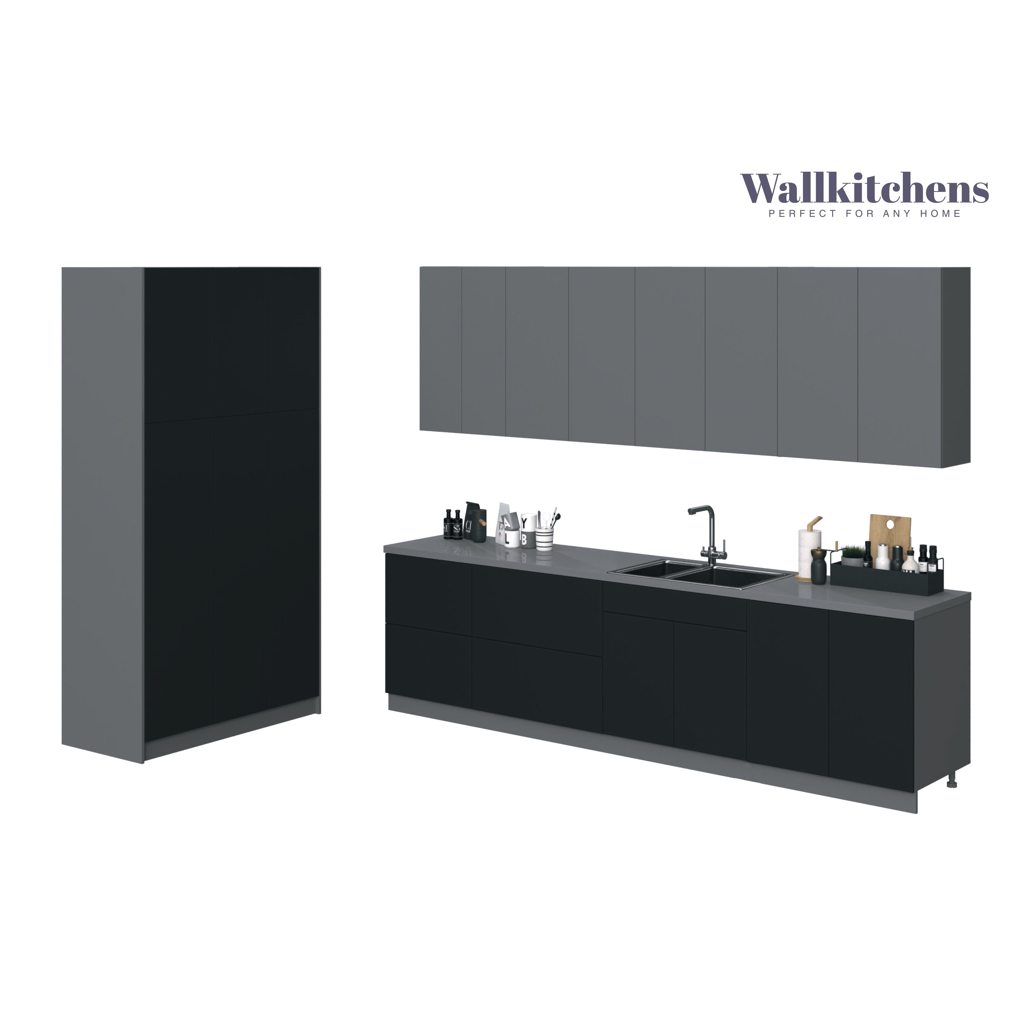Kitchen Oasis Collection Natural Teak & White Gloss Color Base Size 10Ft Wide Black & Gray