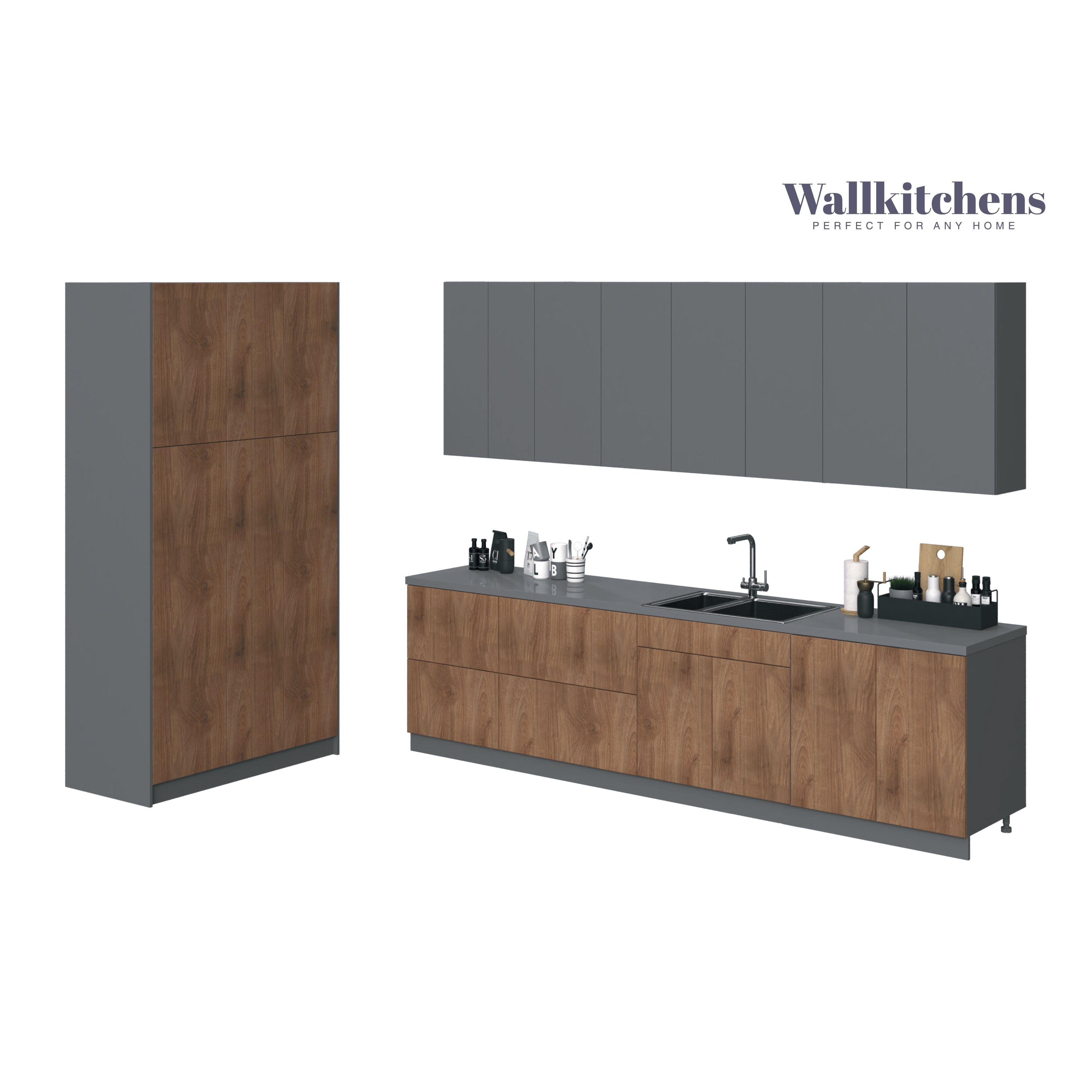 Kitchen Oasis Collection Natural Teak & White Gloss Color Base Size 10Ft Wide Natural Teak & Gray