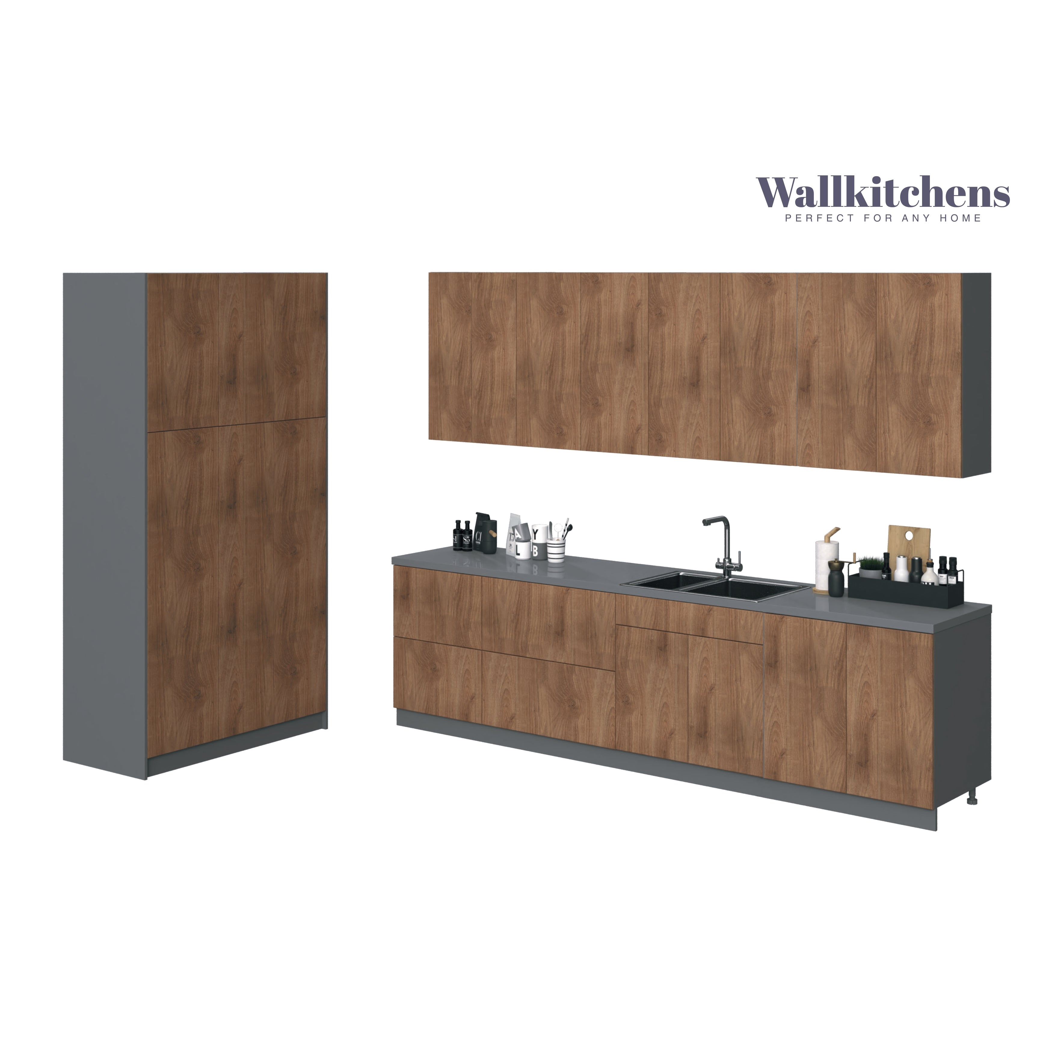 Kitchen Oasis Collection Natural Teak & White Gloss Color Base Size 10Ft Wide Natural Teak