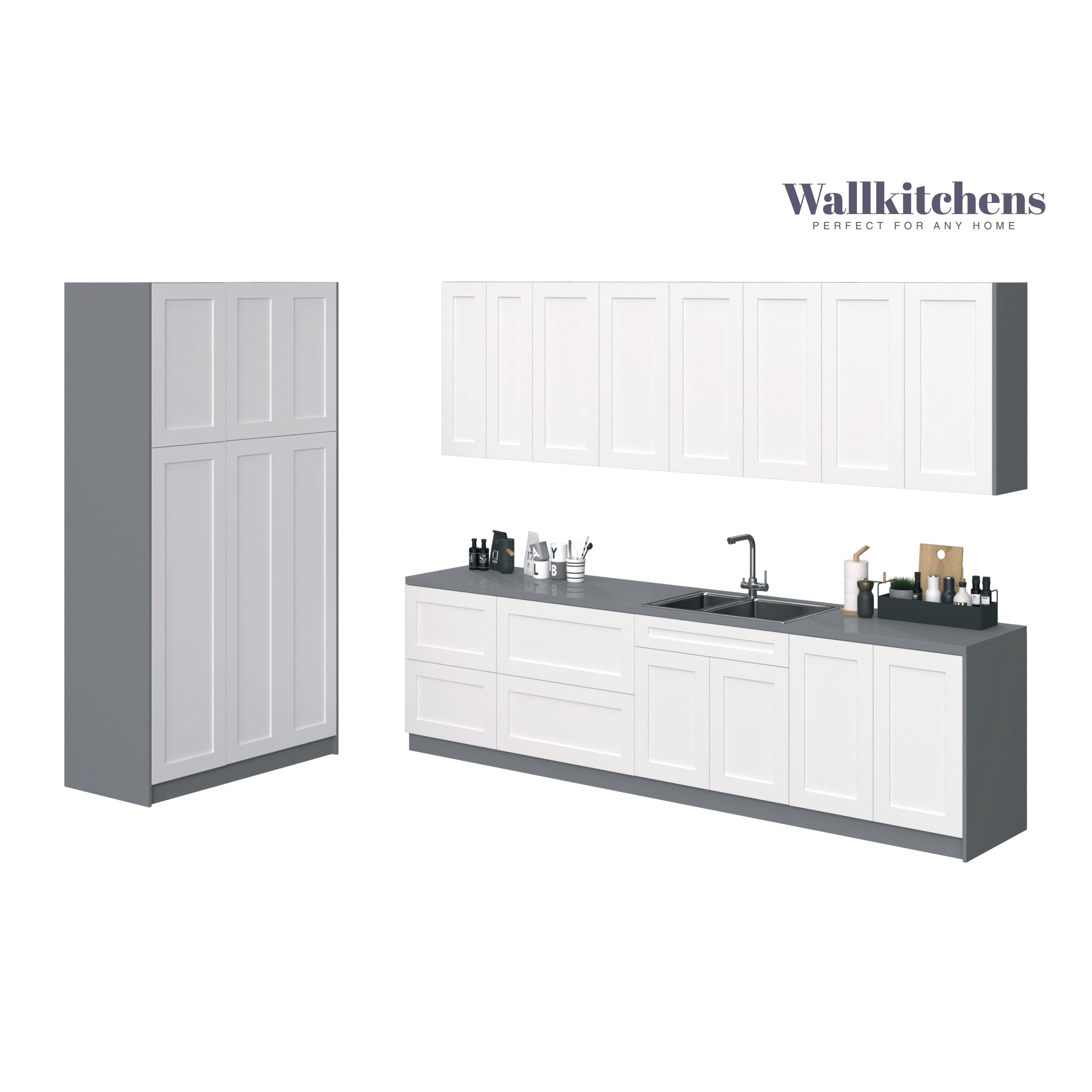 Kitchen Oasis Collection Natural Teak & White Gloss Color Base Size 10Ft Wide White Matte
