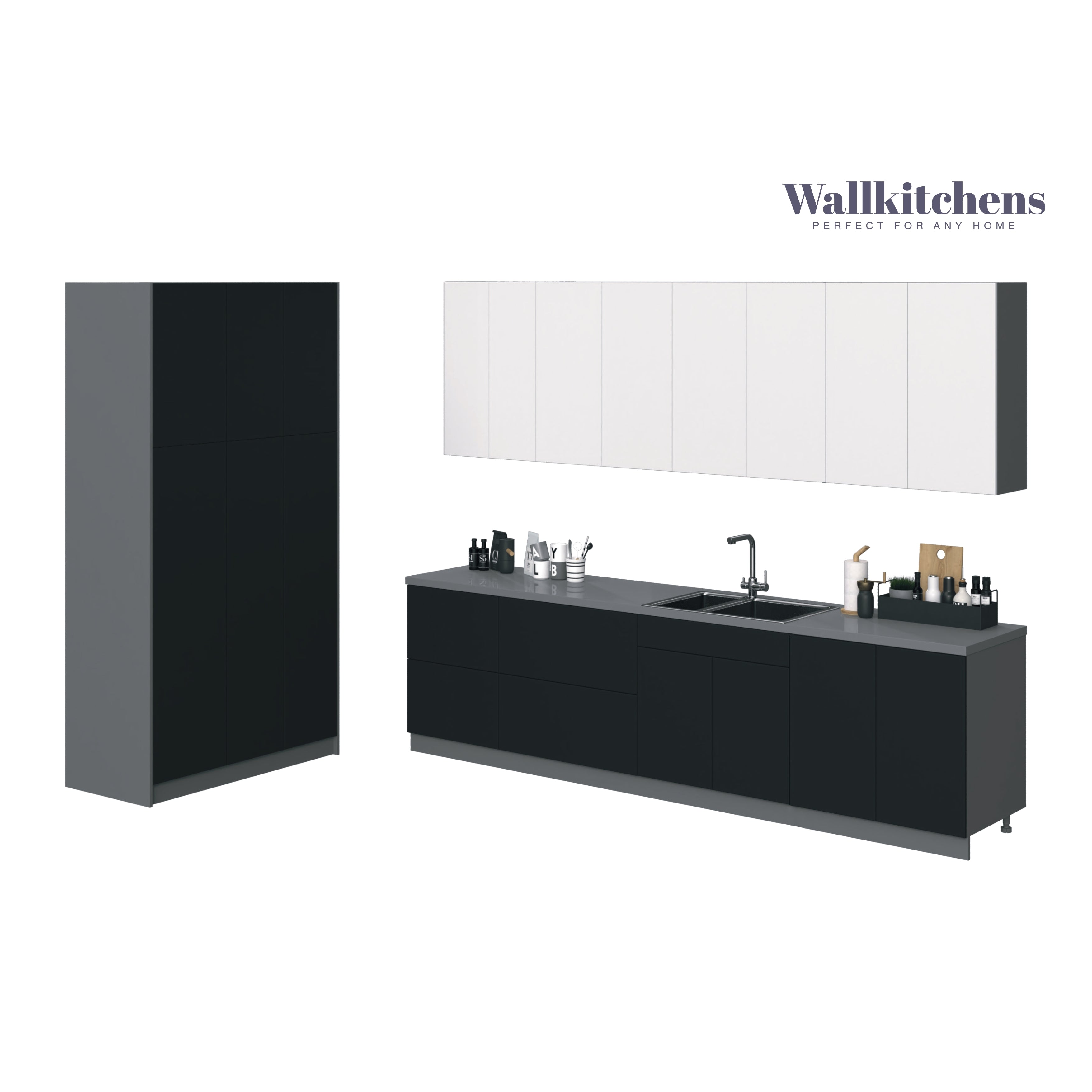Kitchen Oasis Collection Natural Teak & White Gloss Color Base Size 10Ft Wide Black & White Gloss