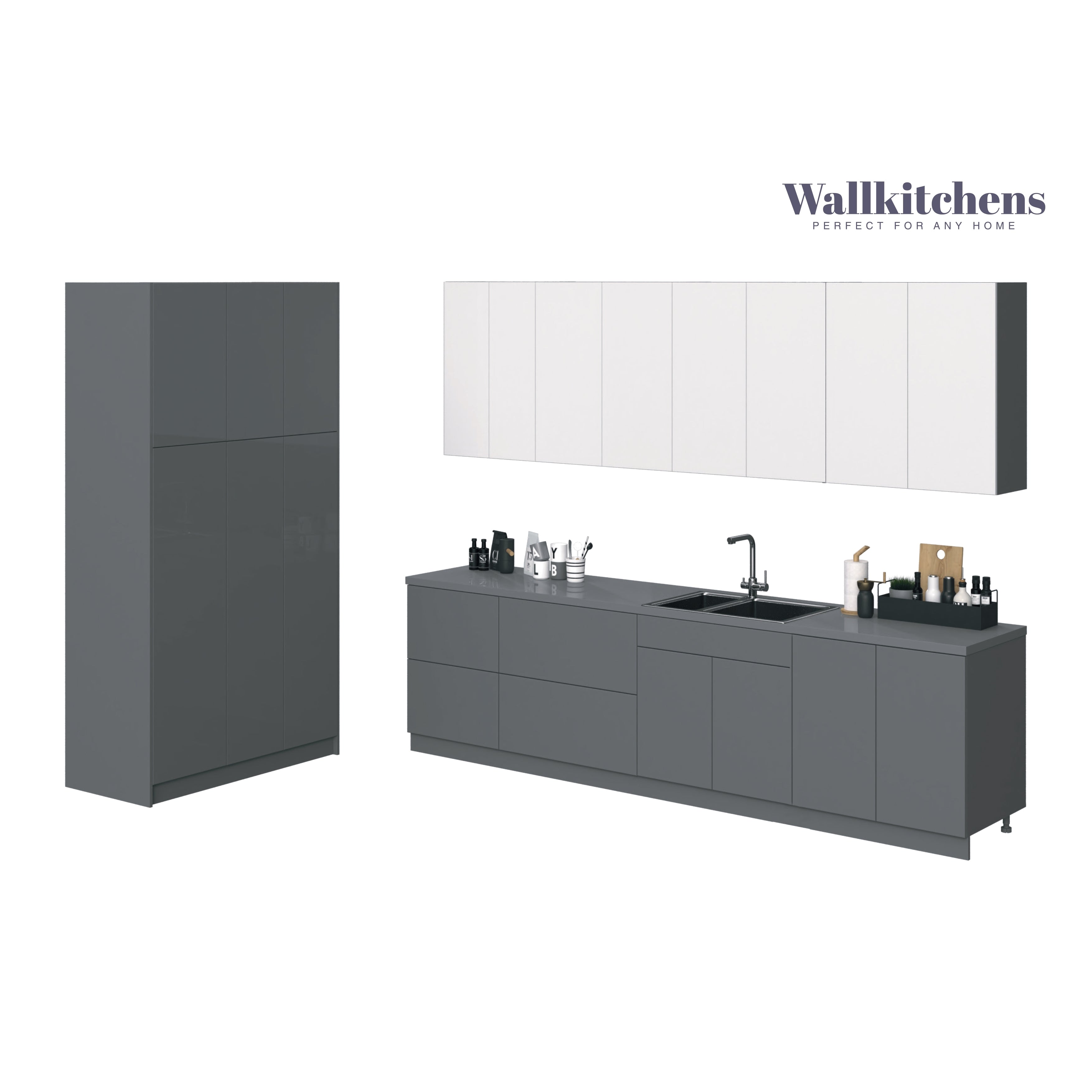 Kitchen Oasis Collection Natural Teak & White Gloss Color Base Size 10Ft Wide Gray & White Gloss