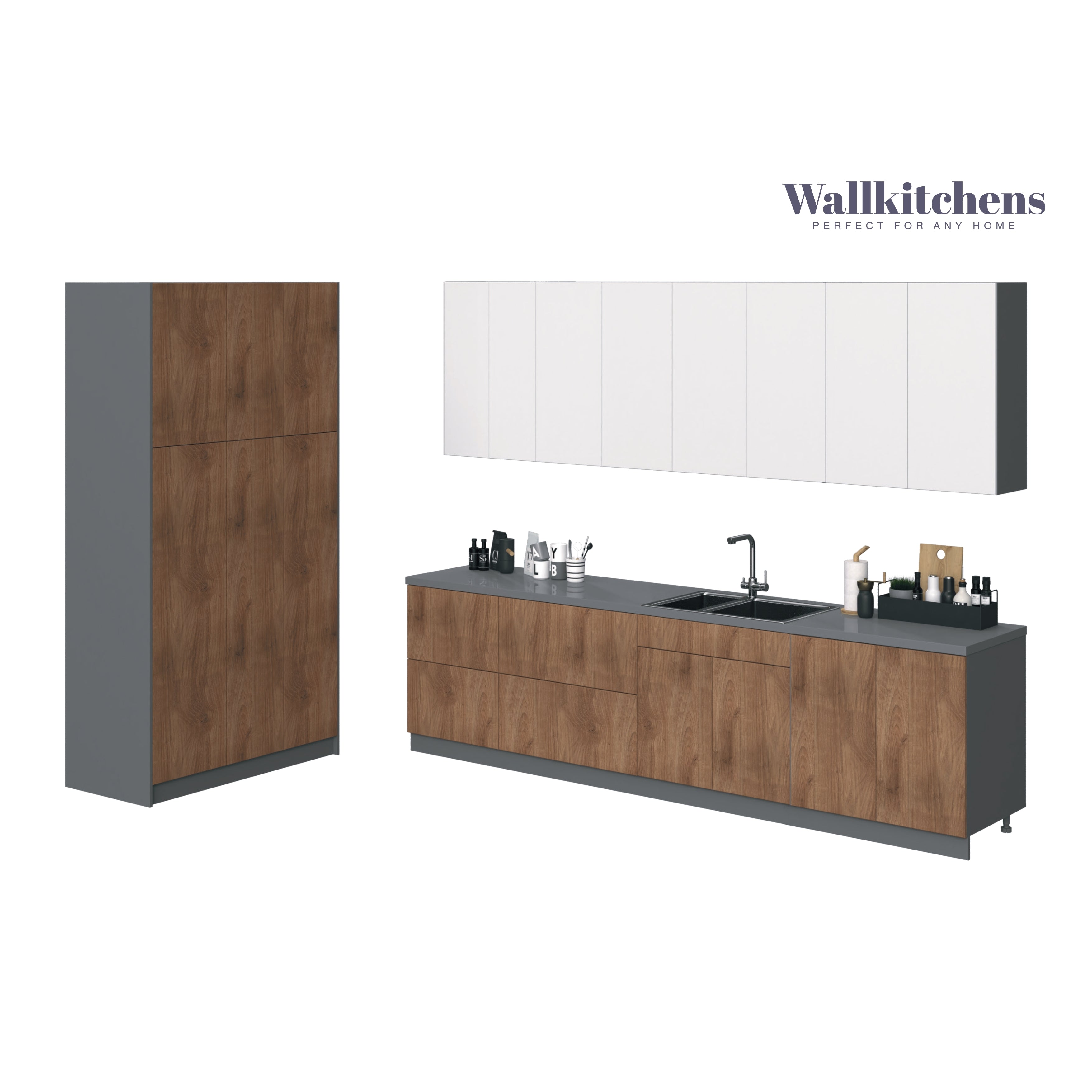 Kitchen Oasis Collection Natural Teak & White Gloss Color Base Size 10Ft Wide Natural Teak & White Gloss