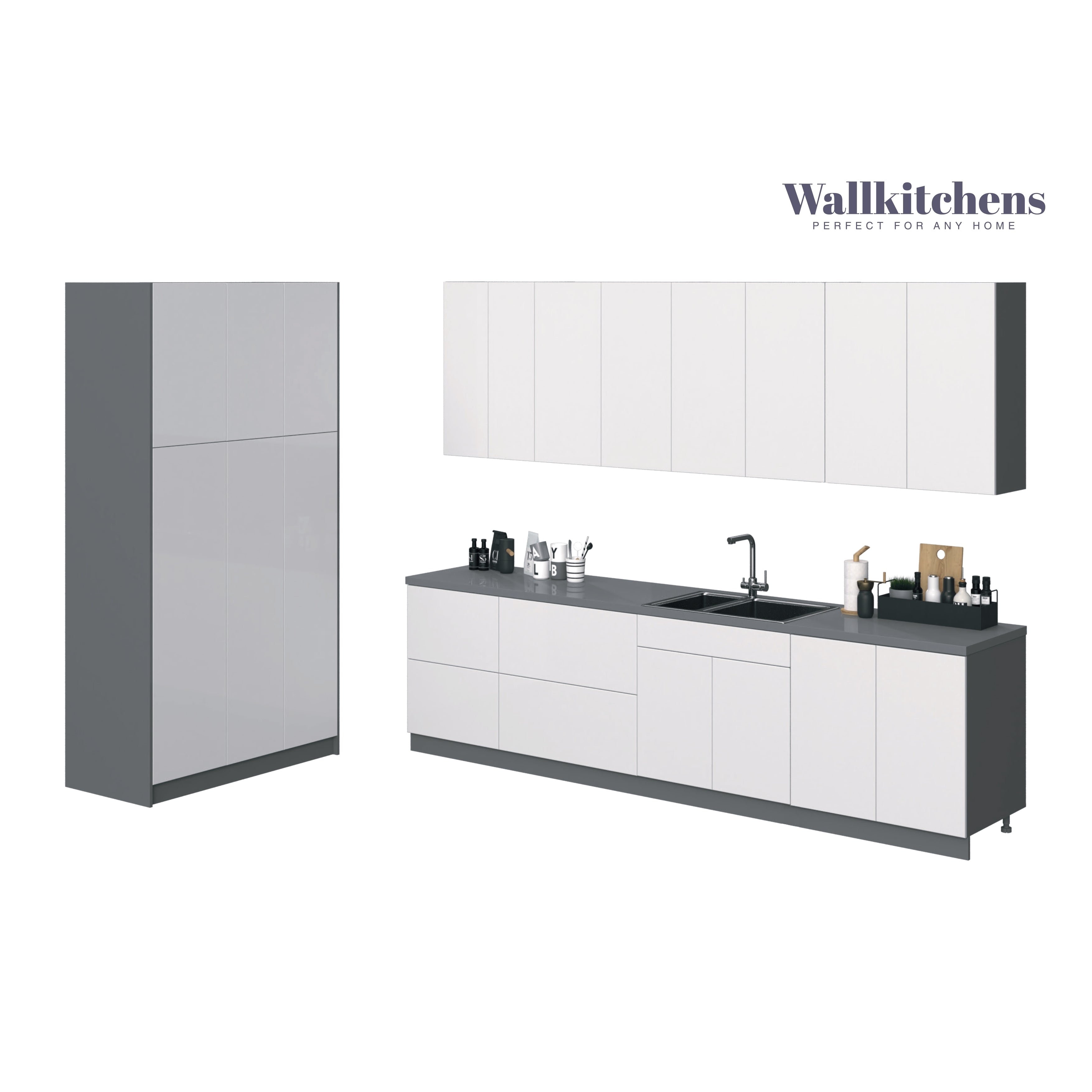 Kitchen Oasis Collection Natural Teak & White Gloss Color Base Size 10Ft Wide White Gloss