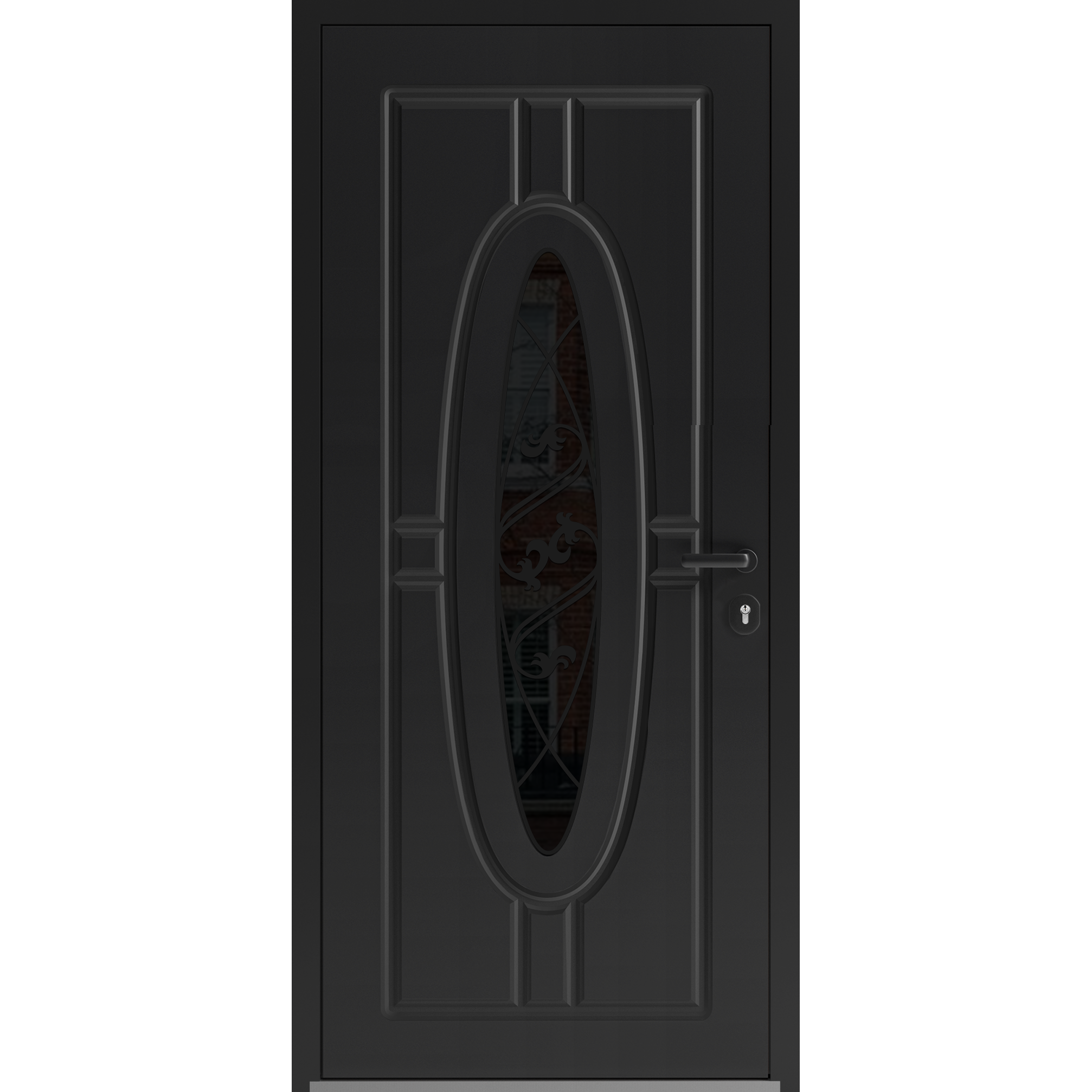 Front Exterior Prehung Steel Door / Ronex 1277 Black Enamel / Stainless Inserts Entry Metal Modern Painted W36" x H80" Left hand Inswing Black