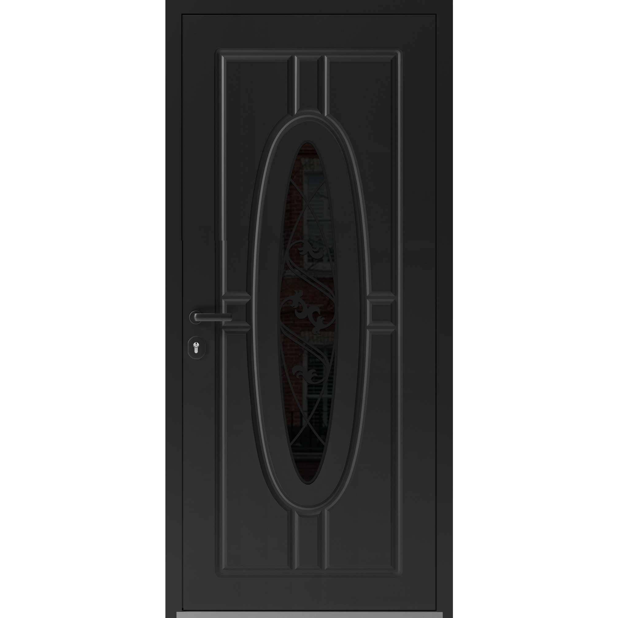 Front Exterior Prehung Steel Door / Ronex 1277 Black Enamel / Stainless Inserts Entry Metal Modern Painted W36" x H80" Right hand Inswing Black