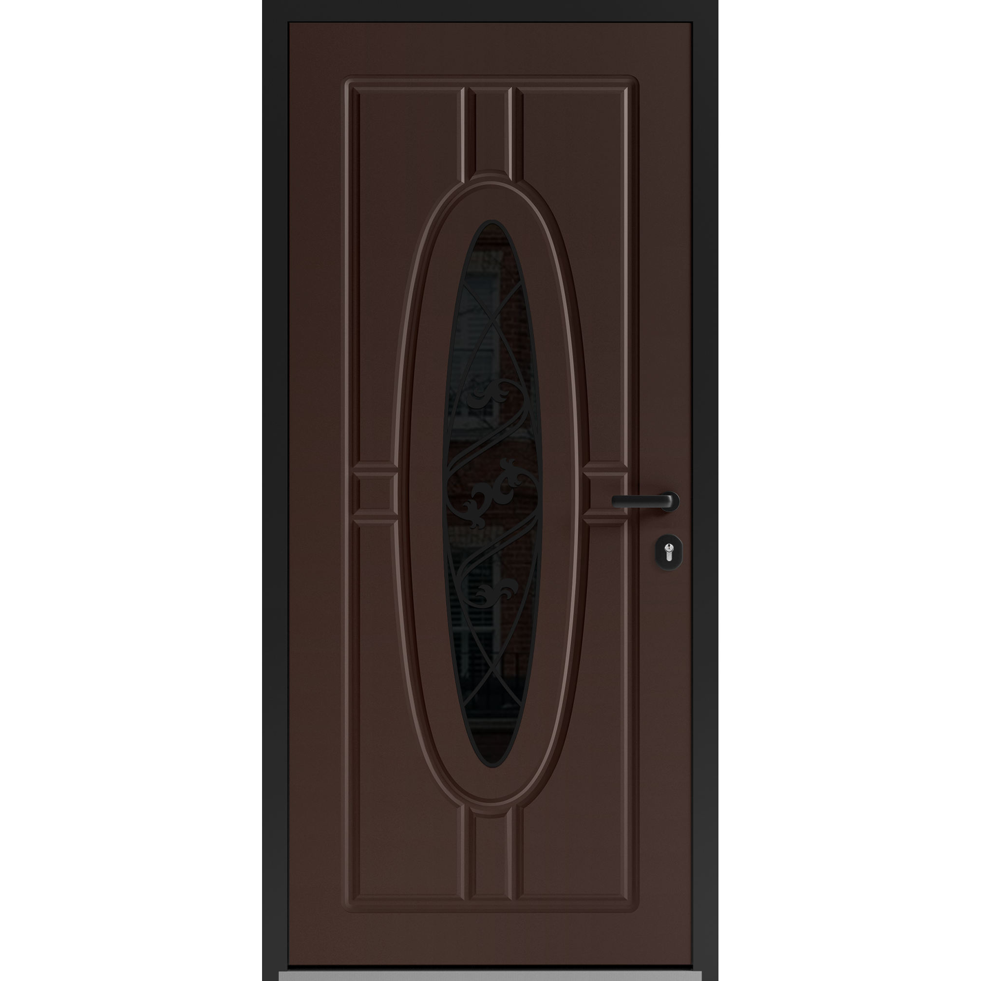 Front Exterior Prehung Steel Door / Ronex 1277 Black Enamel / Stainless Inserts Entry Metal Modern Painted W36" x H80" Left hand Inswing Brown