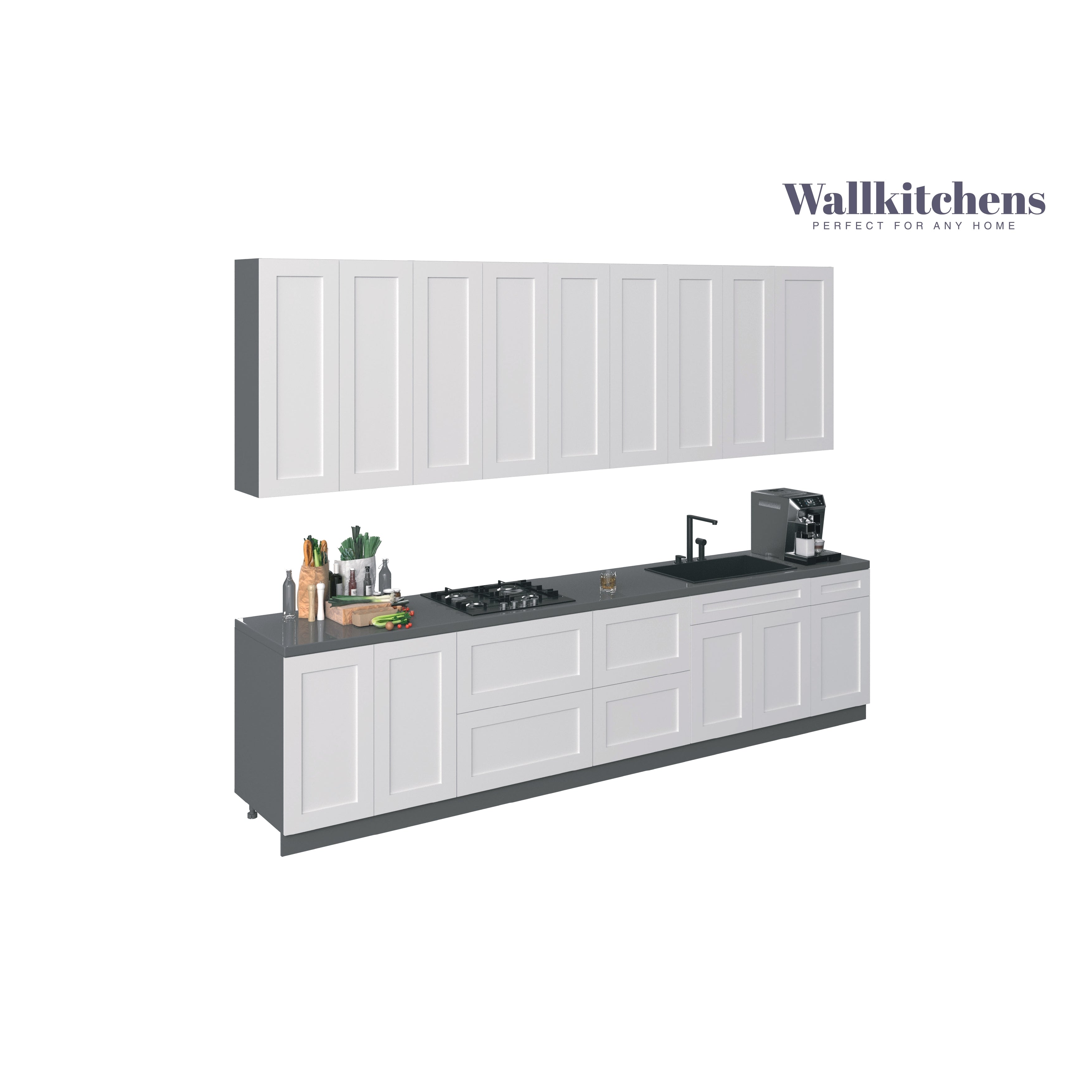 Kitchen Elite Epicure Collection White Matte Color Base Size 11Ft Wide White Matte