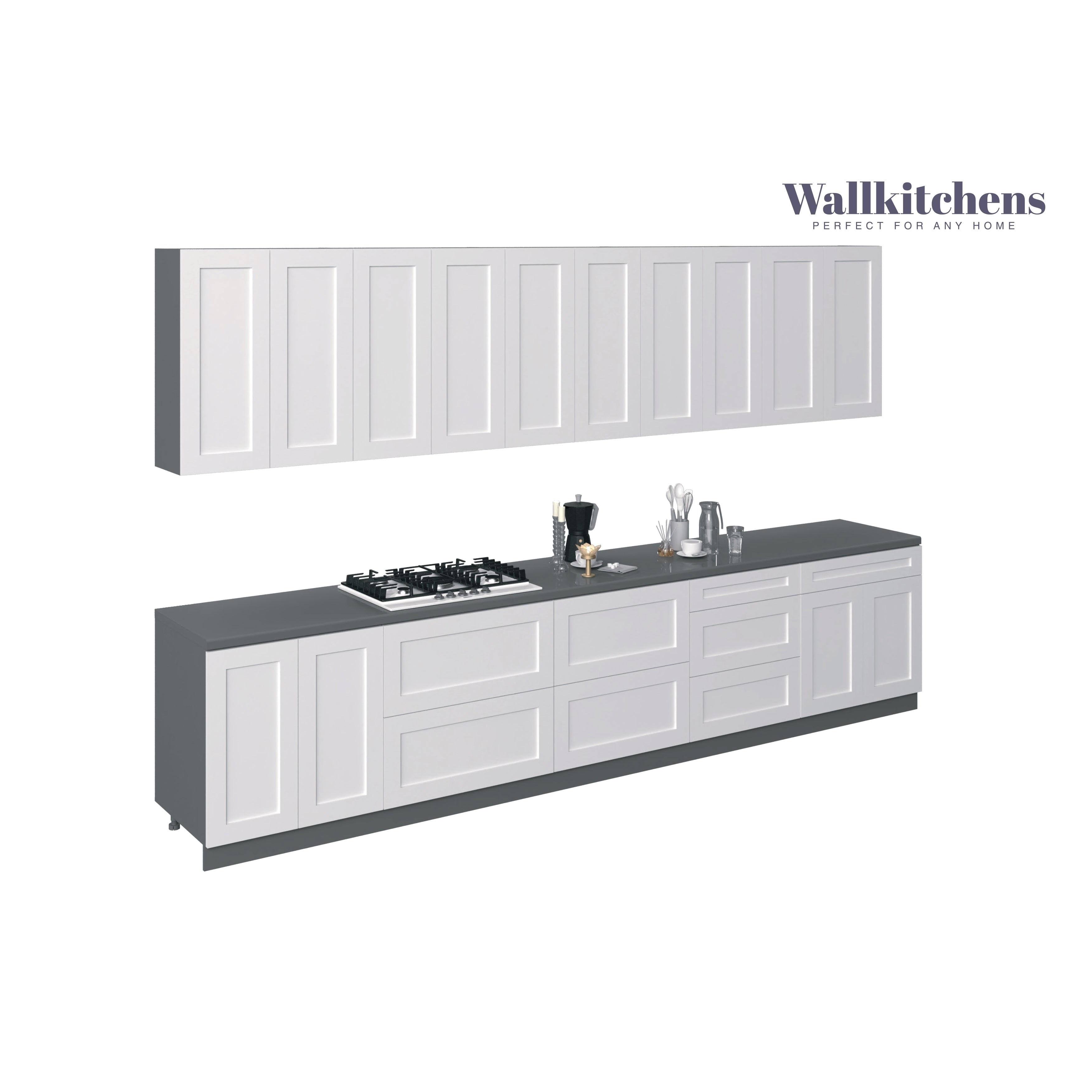 Kitchen Signature Collection Black & Gray Color Base Size 13Ft Wide White Matte