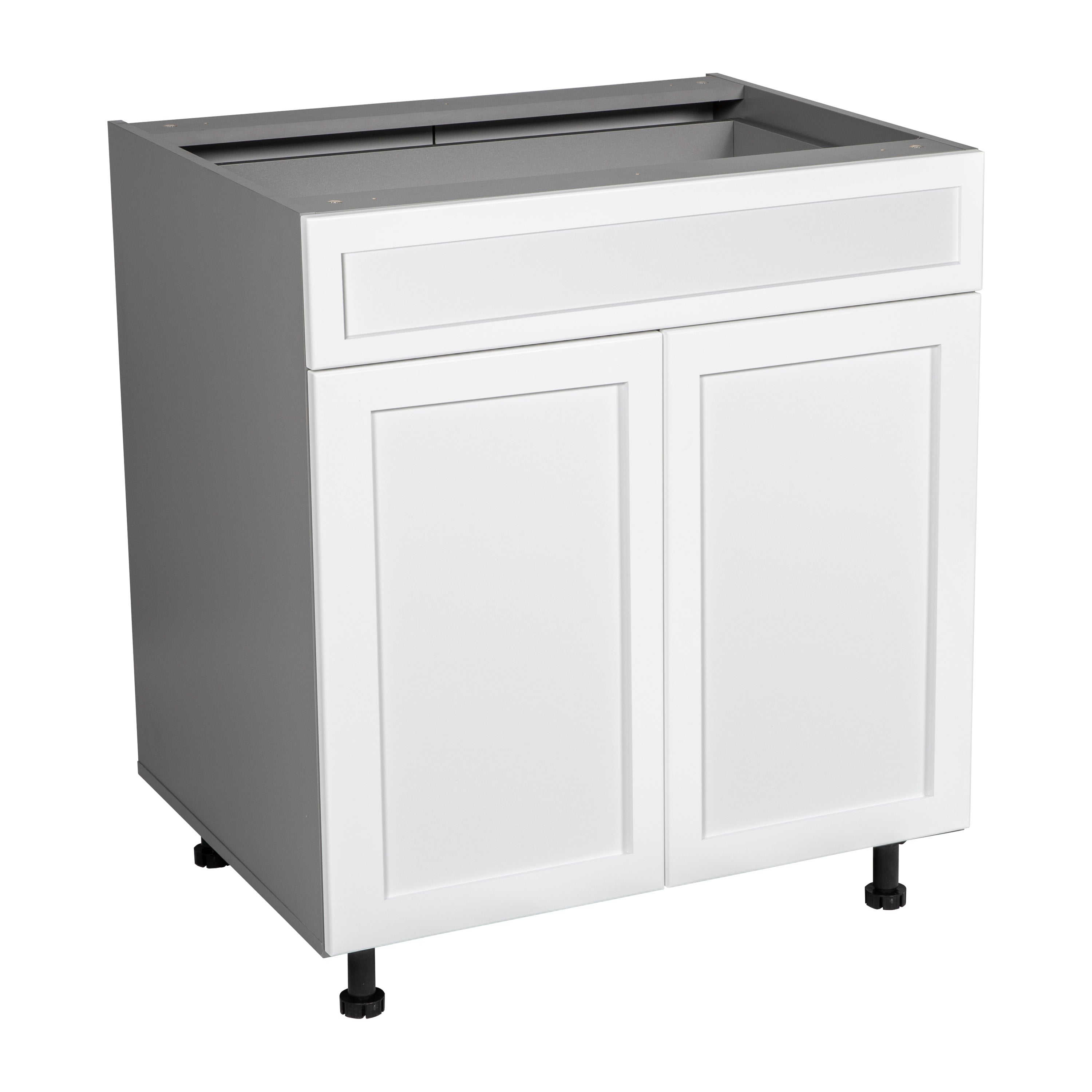 36" Base Cabinet Double Door Single Drawer with Shaker White Matte door White
