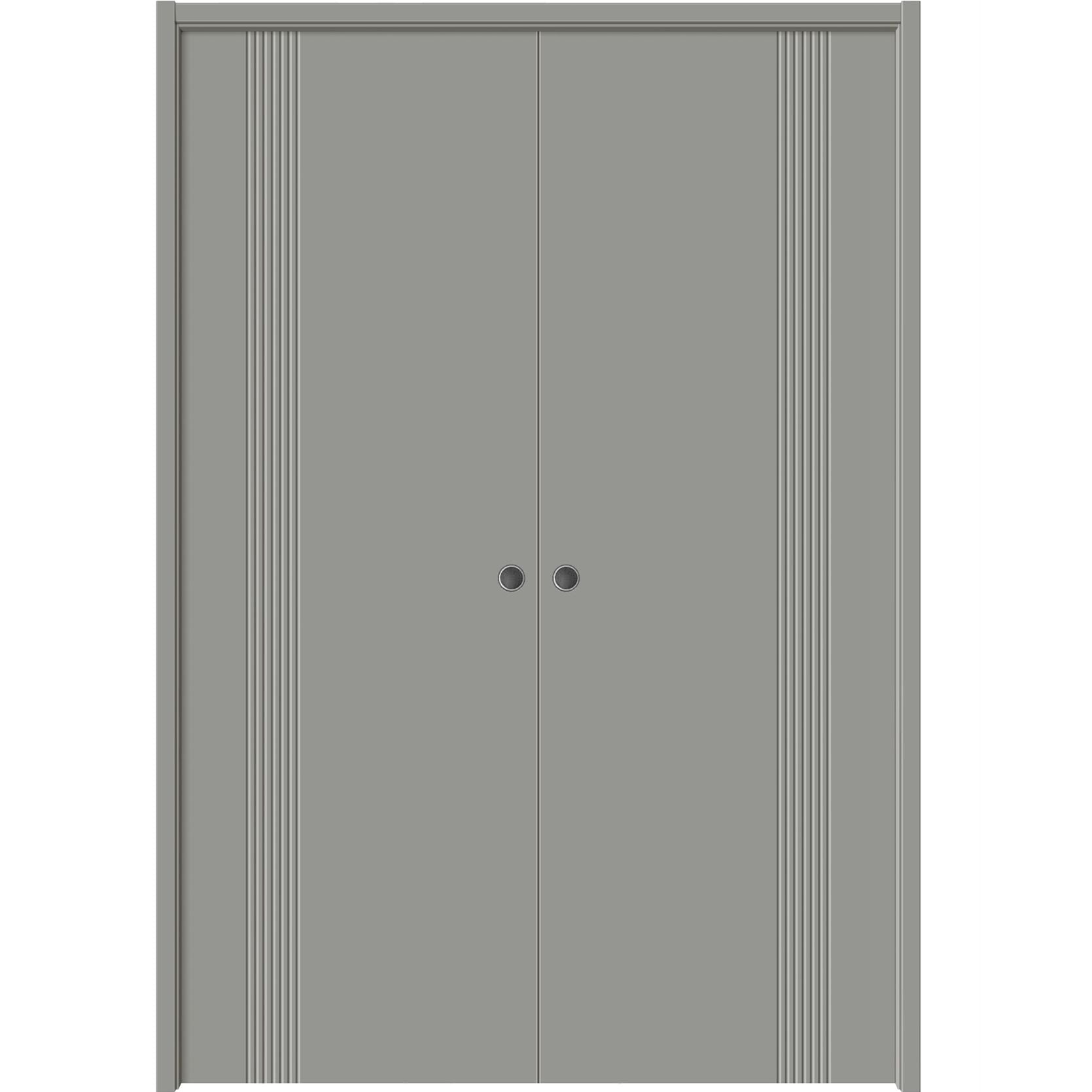 Sliding French Double Pocket Doors 36 x 80 inches | BASIC 0111 Dove Grey | Kit Rail Hardware | Solid Wood Interior Bedroom Modern Doors Grey