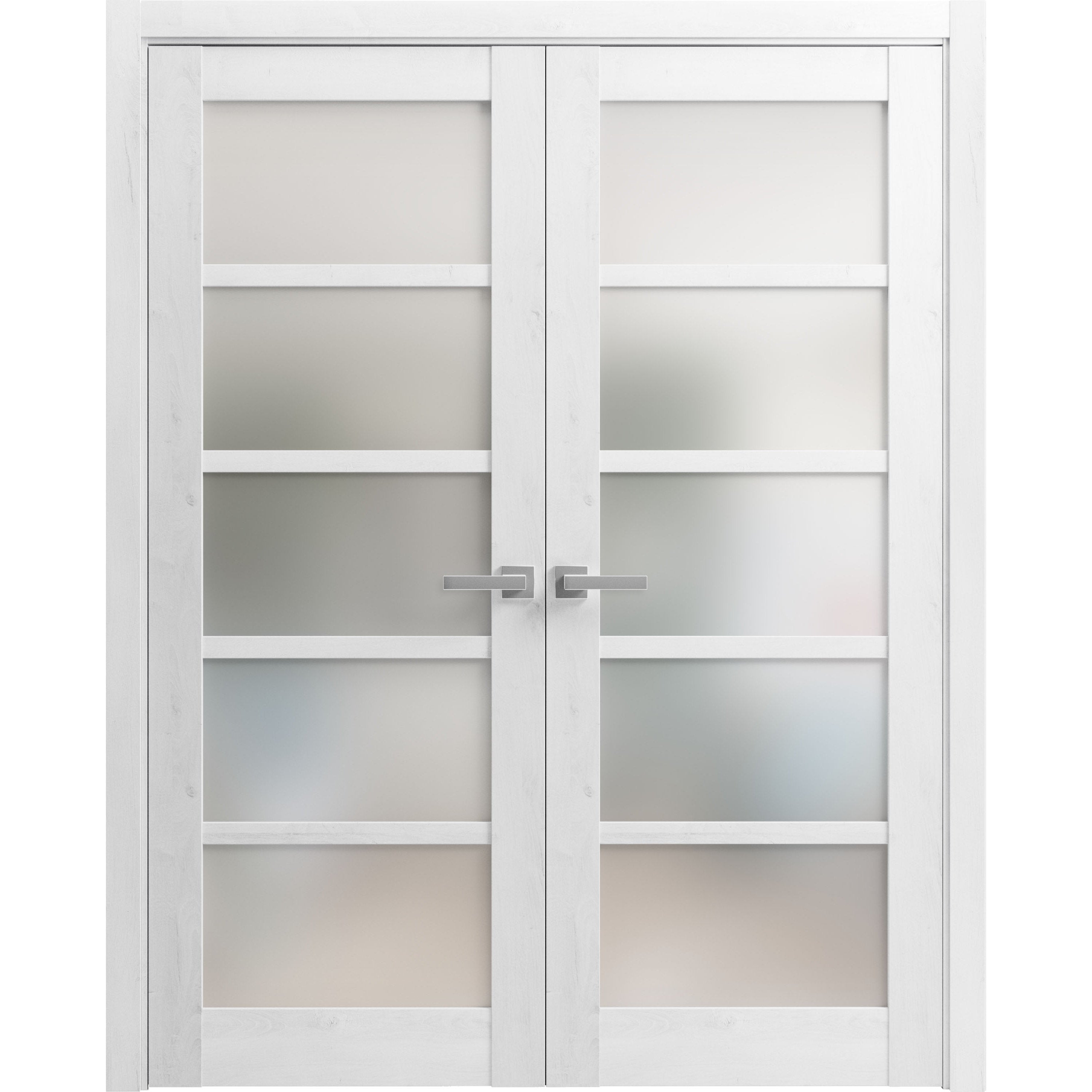 French Double Panel Lite Doors with Hardware | Quadro 4002 White Silk ...