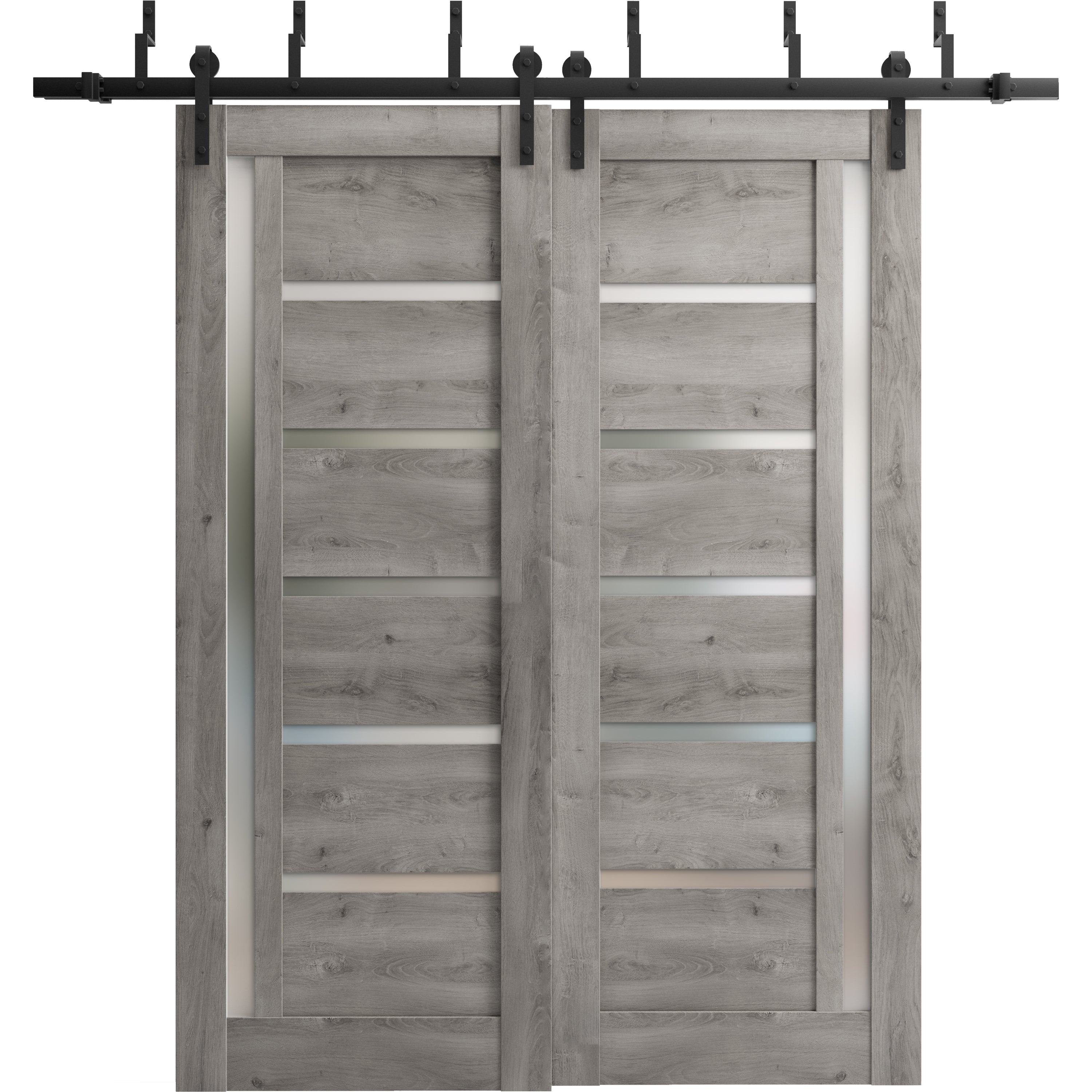 Sliding Closet Frosted Glass Barn Bypass Doors | Quadro 4088 Ginger Ash| Sturdy 6.6ft Rails Hardware Set | Wood Solid Bedroom Wardrobe Doors -48" x 80" (2* 24x80) Nebraska Grey