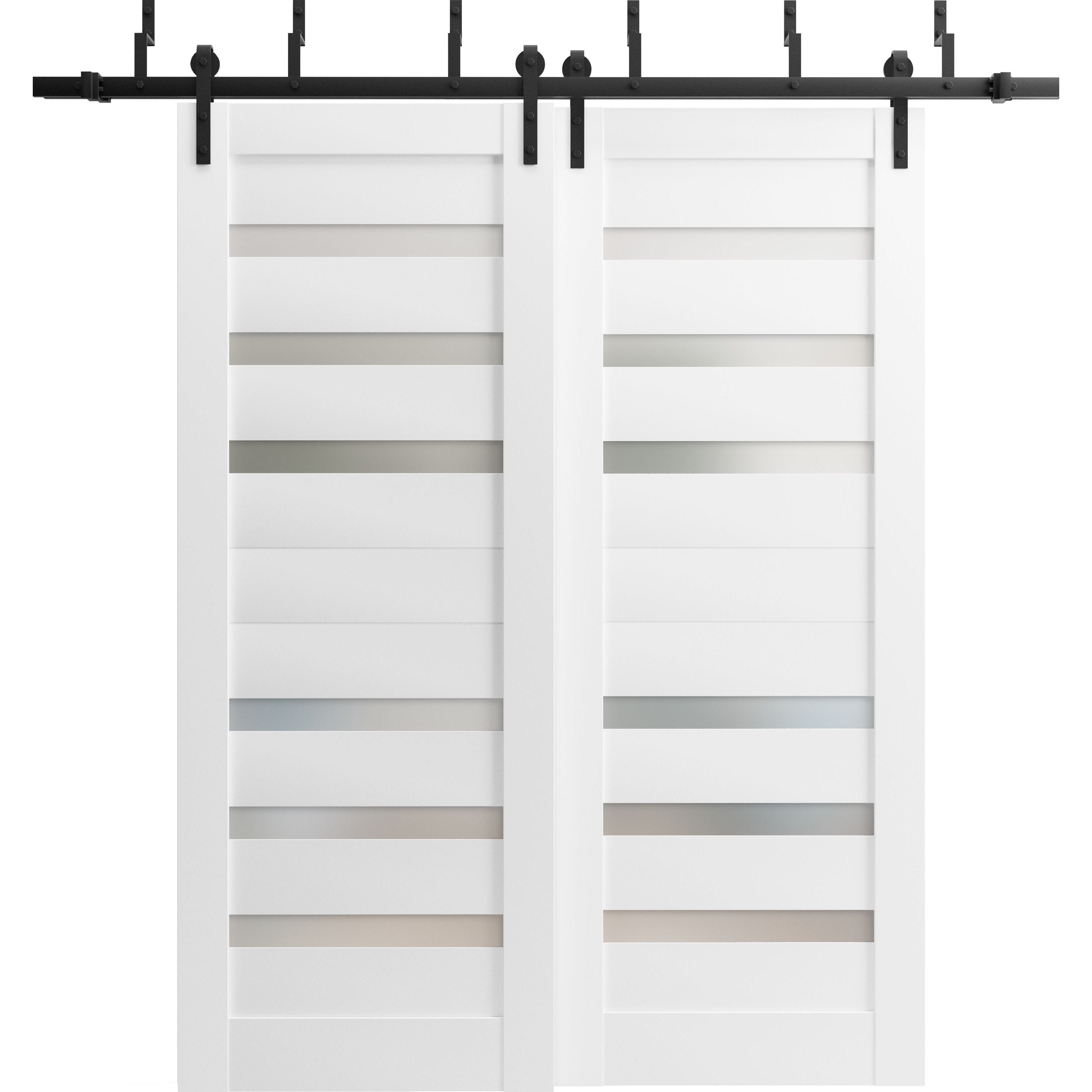 Sliding Closet Barn Bypass Doors | Quadro 4266 White Silk with Frosted Glass | Sturdy 6.6ft Rails Hardware Set | Wood Solid Bedroom Wardrobe Doors  White