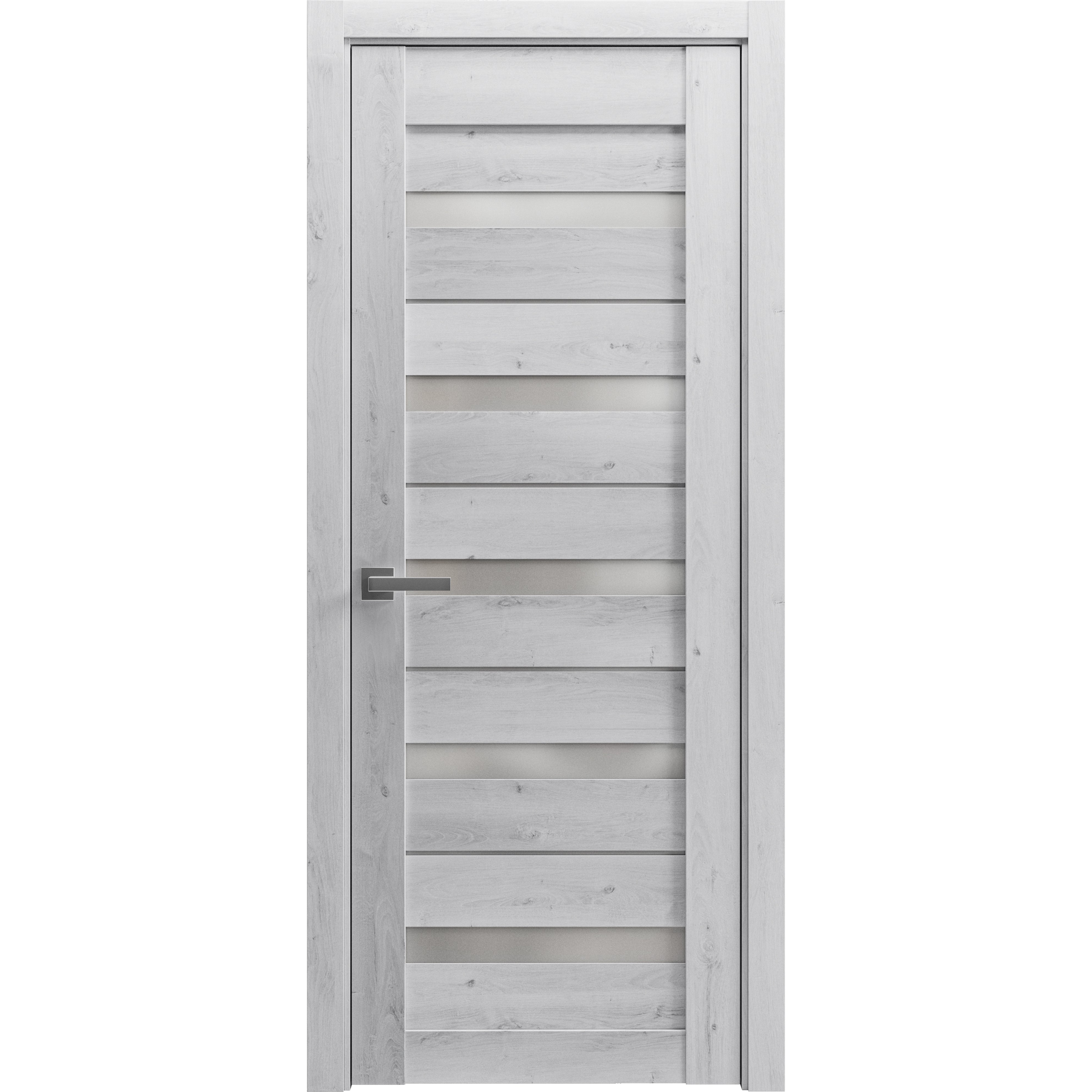 Solid French Door Frosted Glass | Quadro 4445 White Silk | Single Regular Panel Frame Trims Handle | Bathroom Bedroom Sturdy Doors -42" x 80" Nordic White