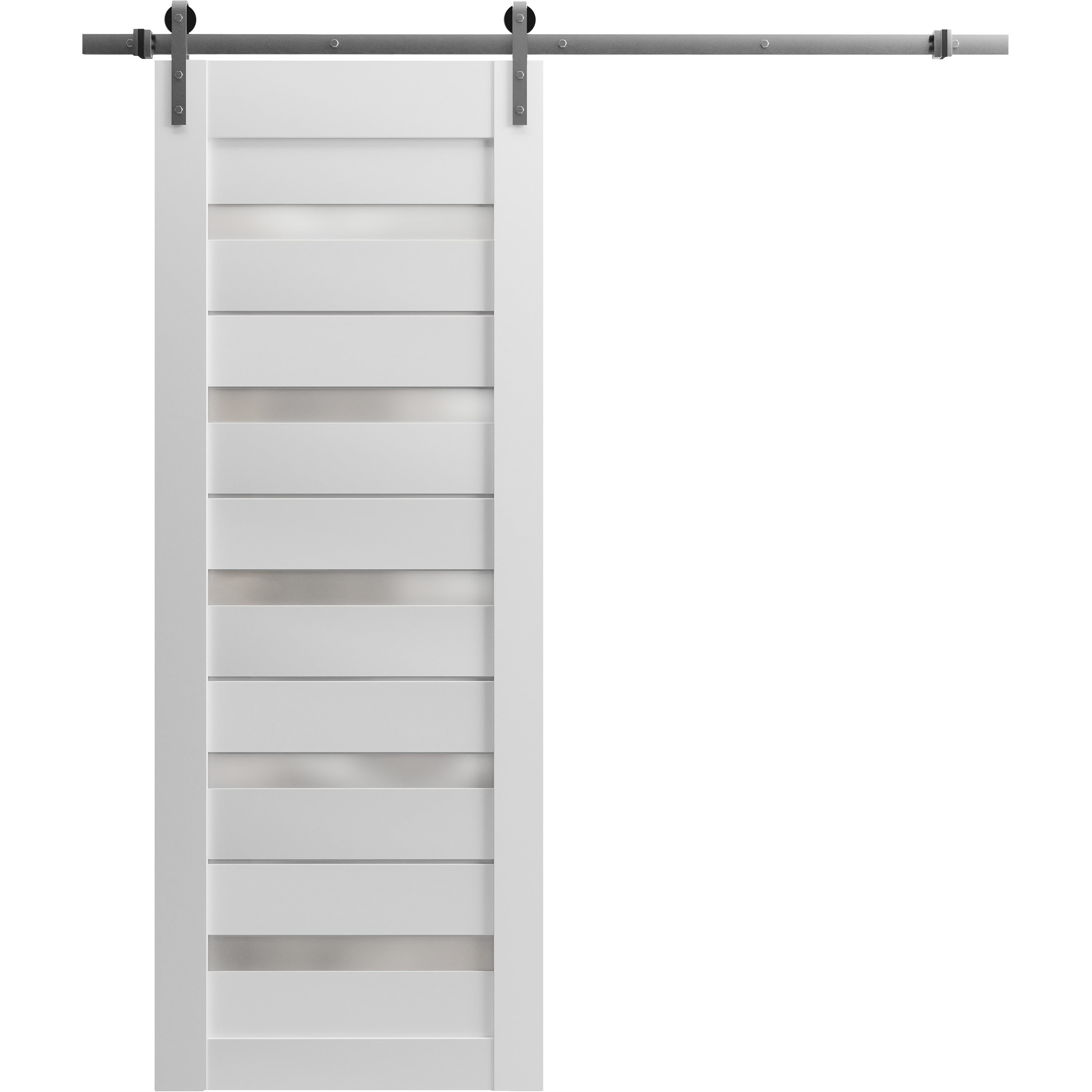 Sturdy Barn Door | Quadro 4445 Cognac Oak with Frosted Glass | 6.6FT Silver Rail Hangers Heavy Hardware Set | Solid Panel Interior Doors White