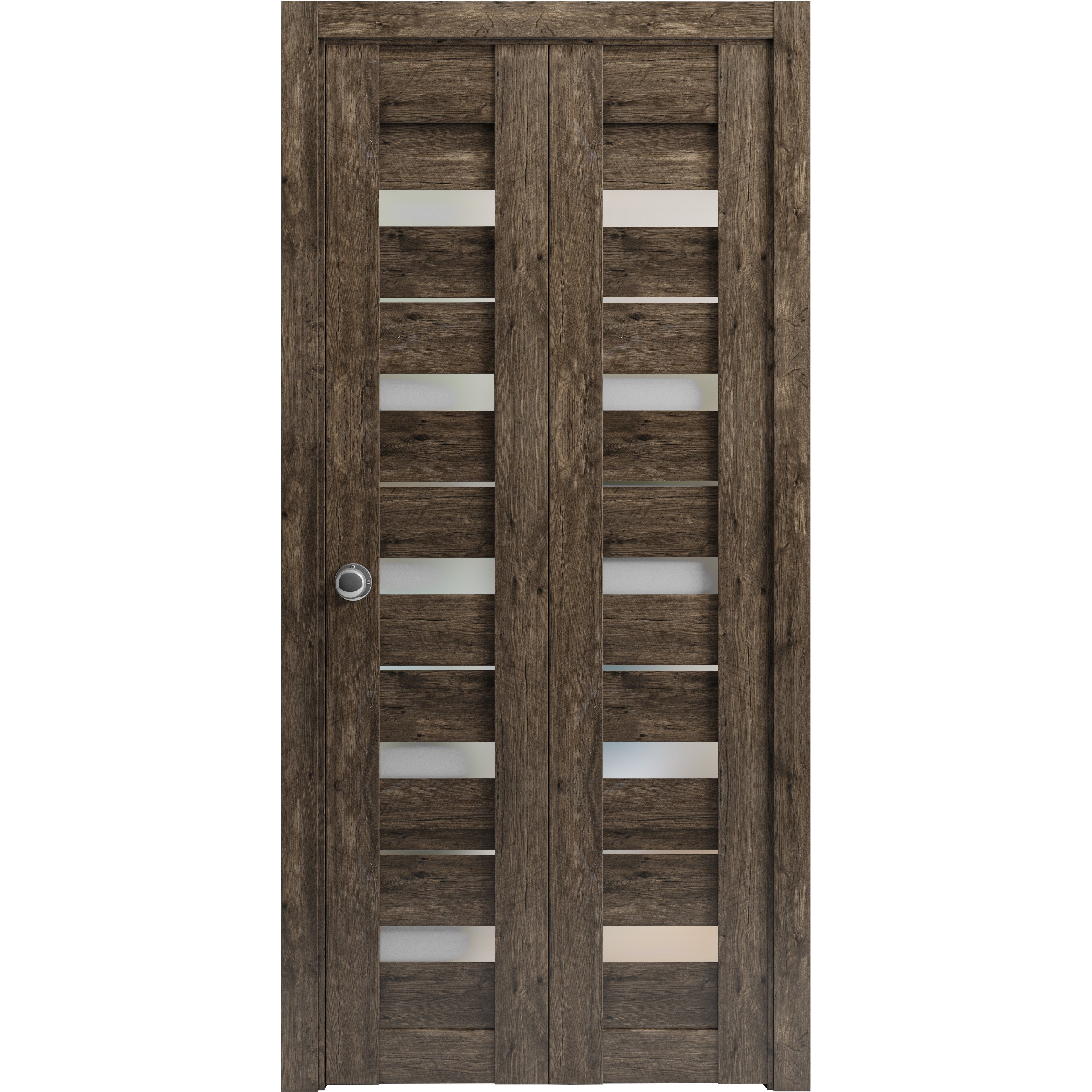 Sliding Closet Bi-fold Doors | Quadro 4445 Nordic White with Frosted Glass | Sturdy Tracks Moldings Trims Hardware Set | Wood Solid Bedroom Wardrobe Doors  Cognac Oak
