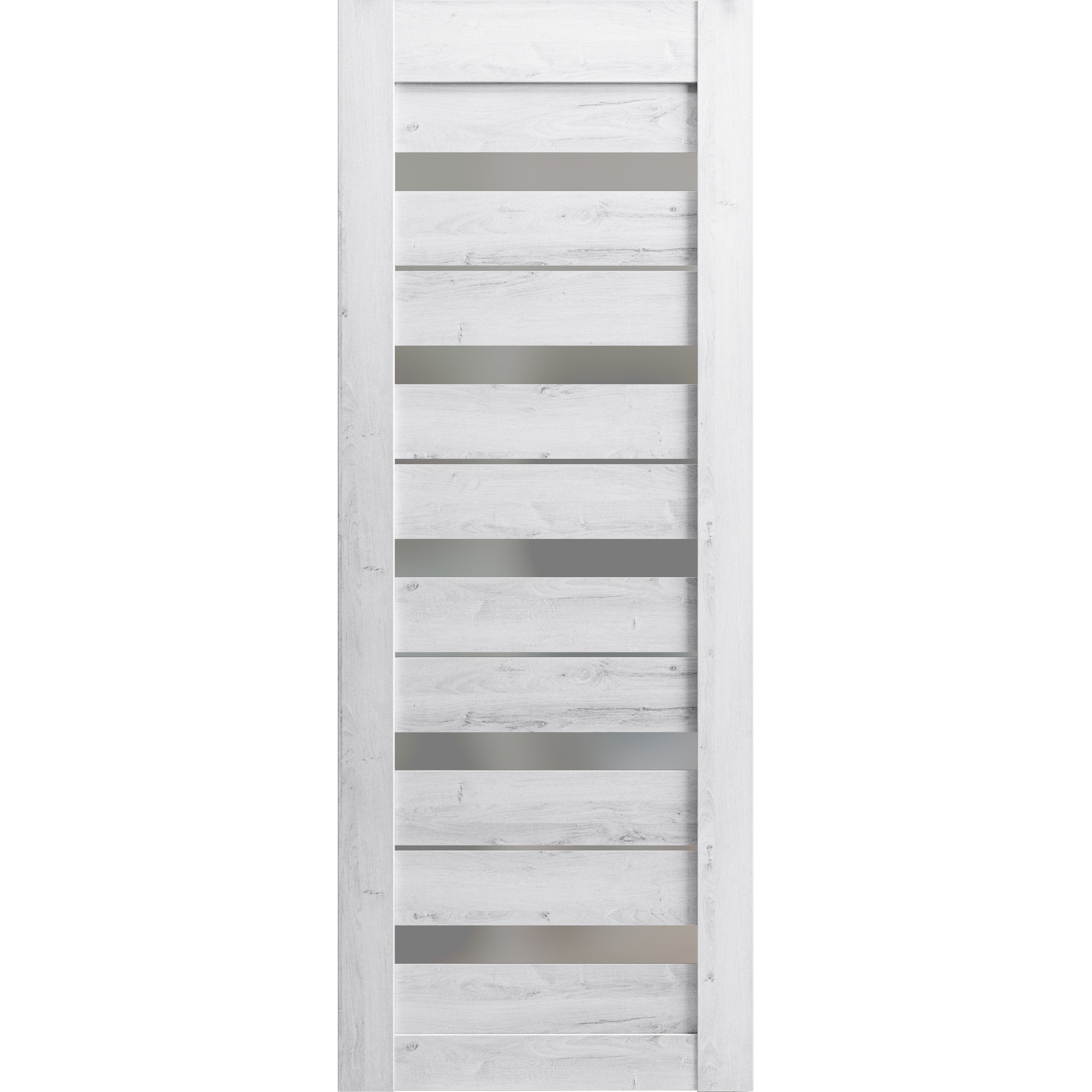Slab Barn Door Panel | Quadro 4445 Light Grey Oak with Frosted Glass | Sturdy Finished Doors | Pocket Closet Sliding Nordic White
