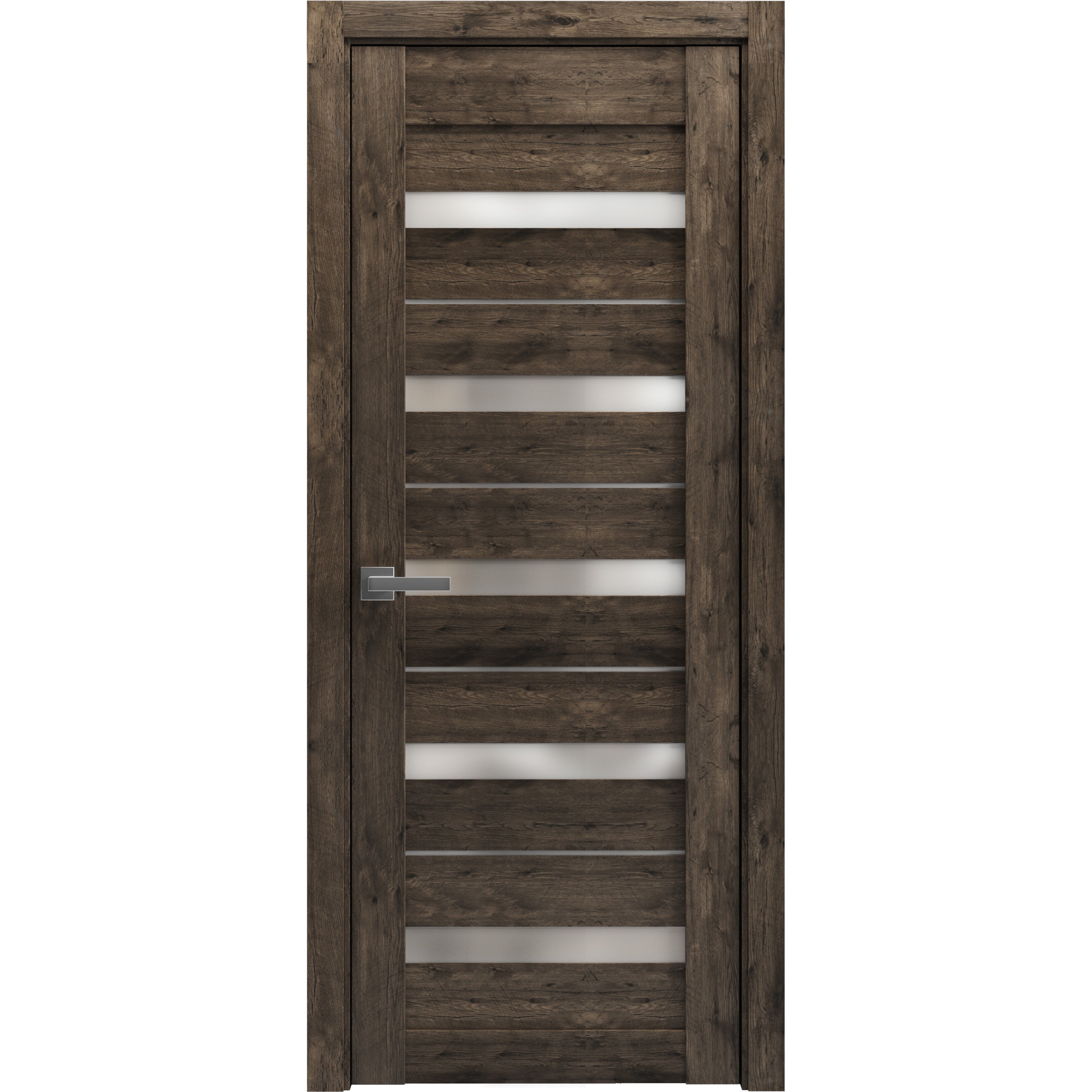 Solid French Door Frosted Glass | Quadro 4445 White Silk | Single Regular Panel Frame Trims Handle | Bathroom Bedroom Sturdy Doors -42" x 80" Cognac Oak