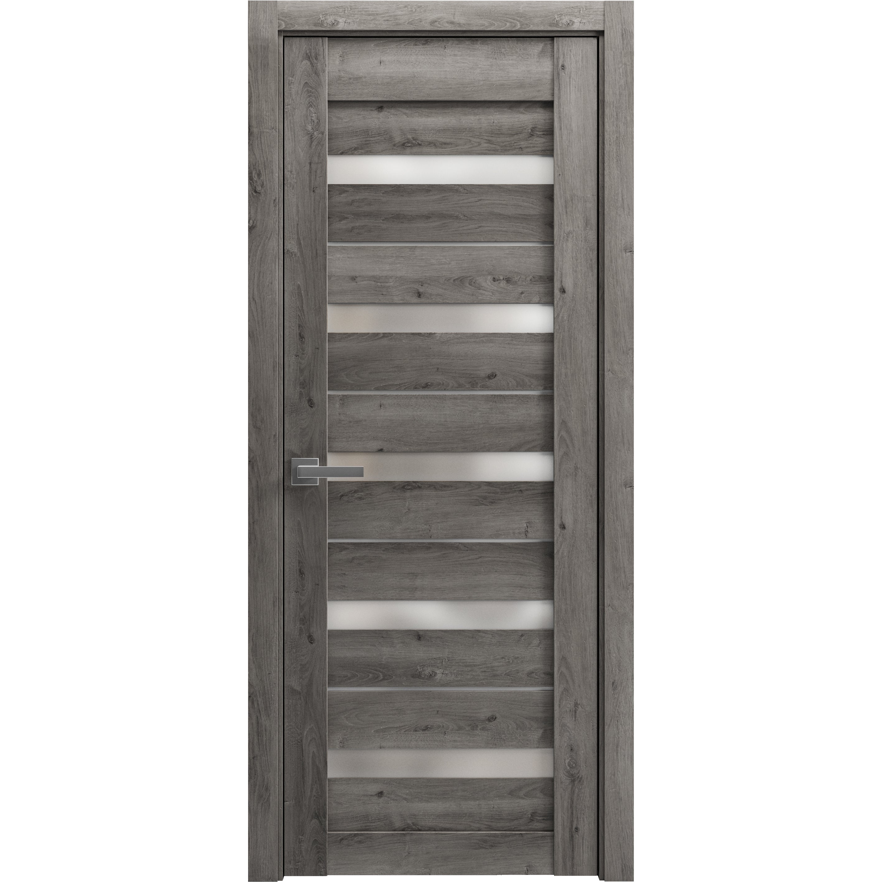 Solid French Door Frosted Glass | Quadro 4445 White Silk | Single Regular Panel Frame Trims Handle | Bathroom Bedroom Sturdy Doors -42" x 80" Nebraska Grey
