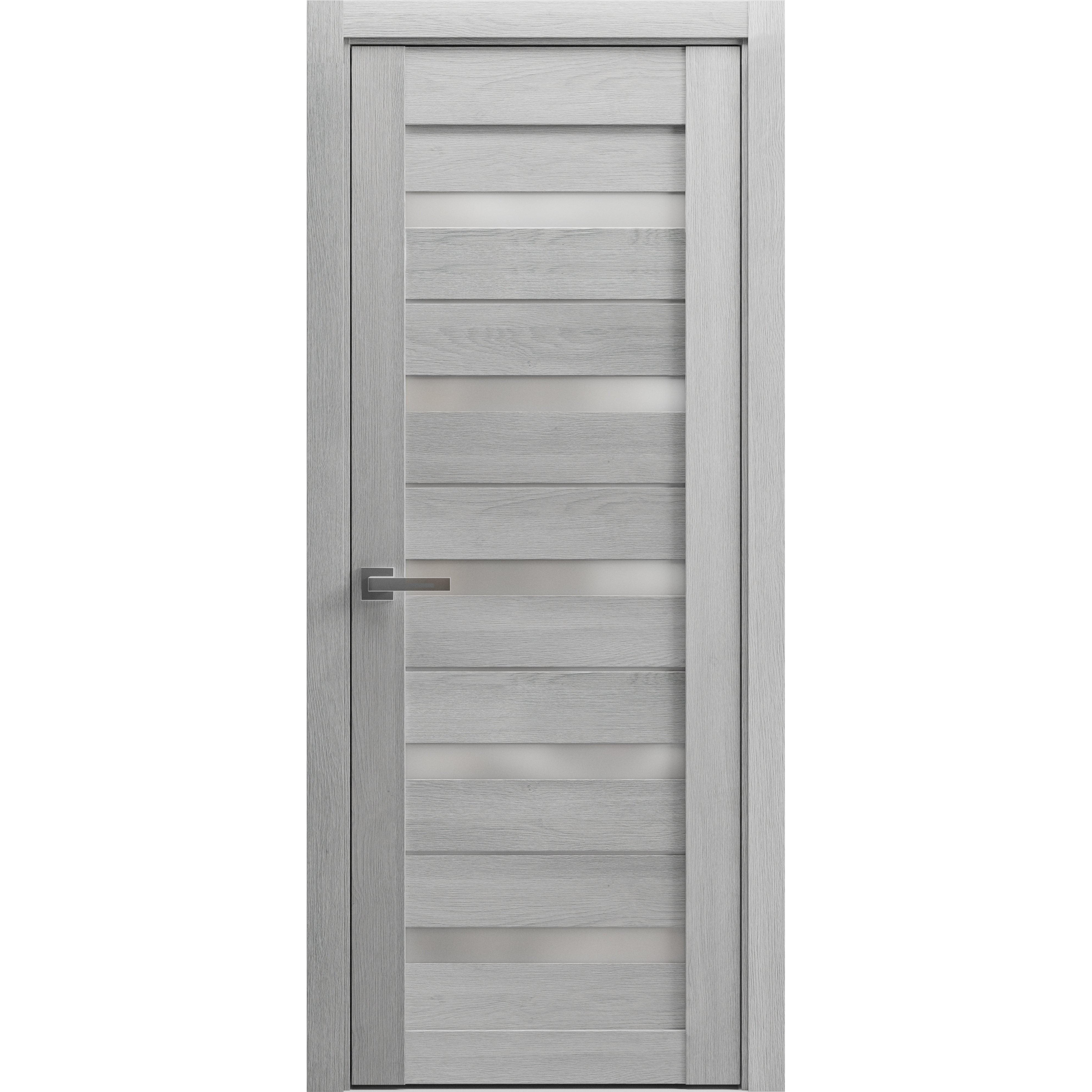 Solid French Door Frosted Glass | Quadro 4445 White Silk | Single Regular Panel Frame Trims Handle | Bathroom Bedroom Sturdy Doors -42" x 80" Light Grey Oak