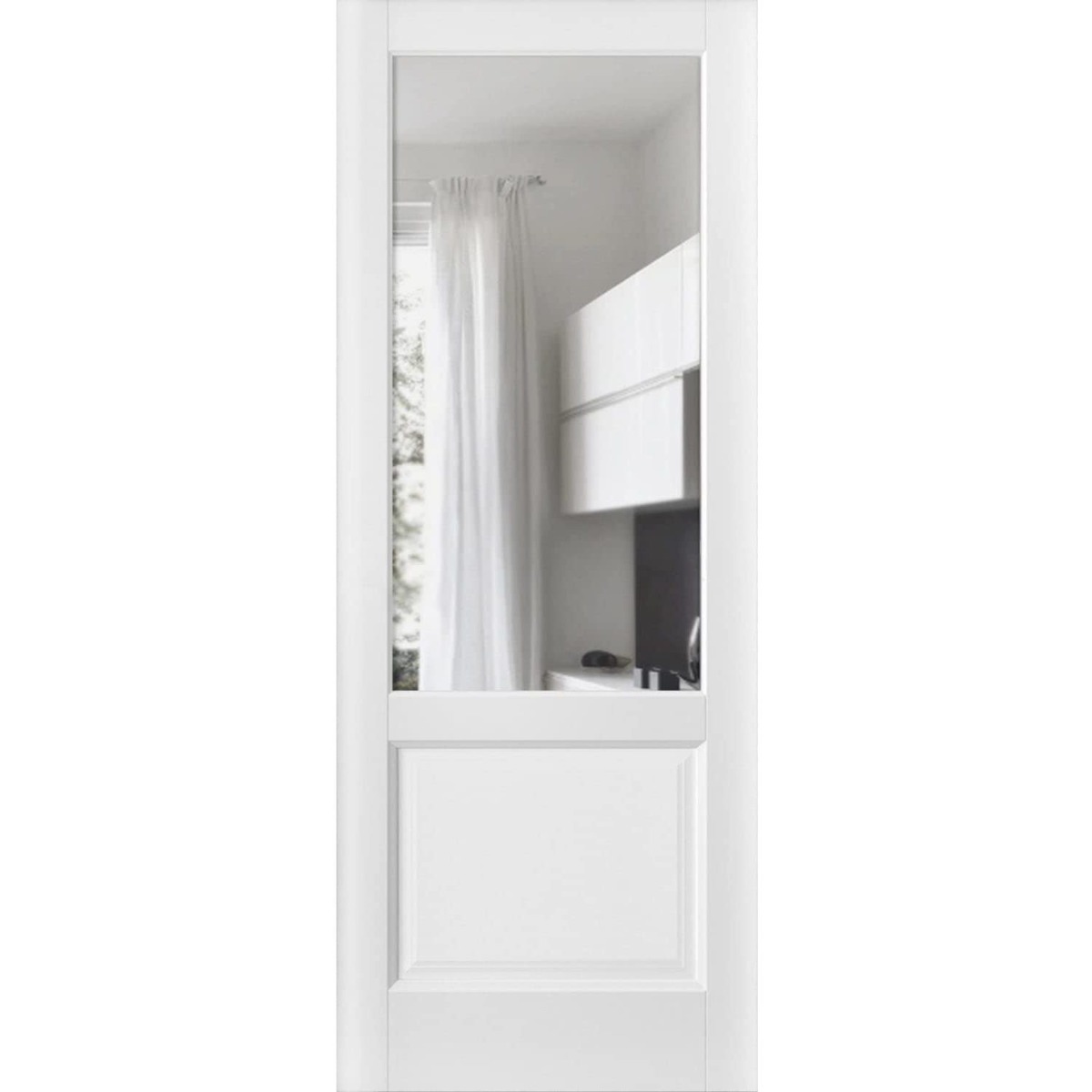 Slab Barn Door Panel | Lucia 1533 White Silk with Clear Glass | Sturdy Finished Doors | Pocket Closet Sliding-24
