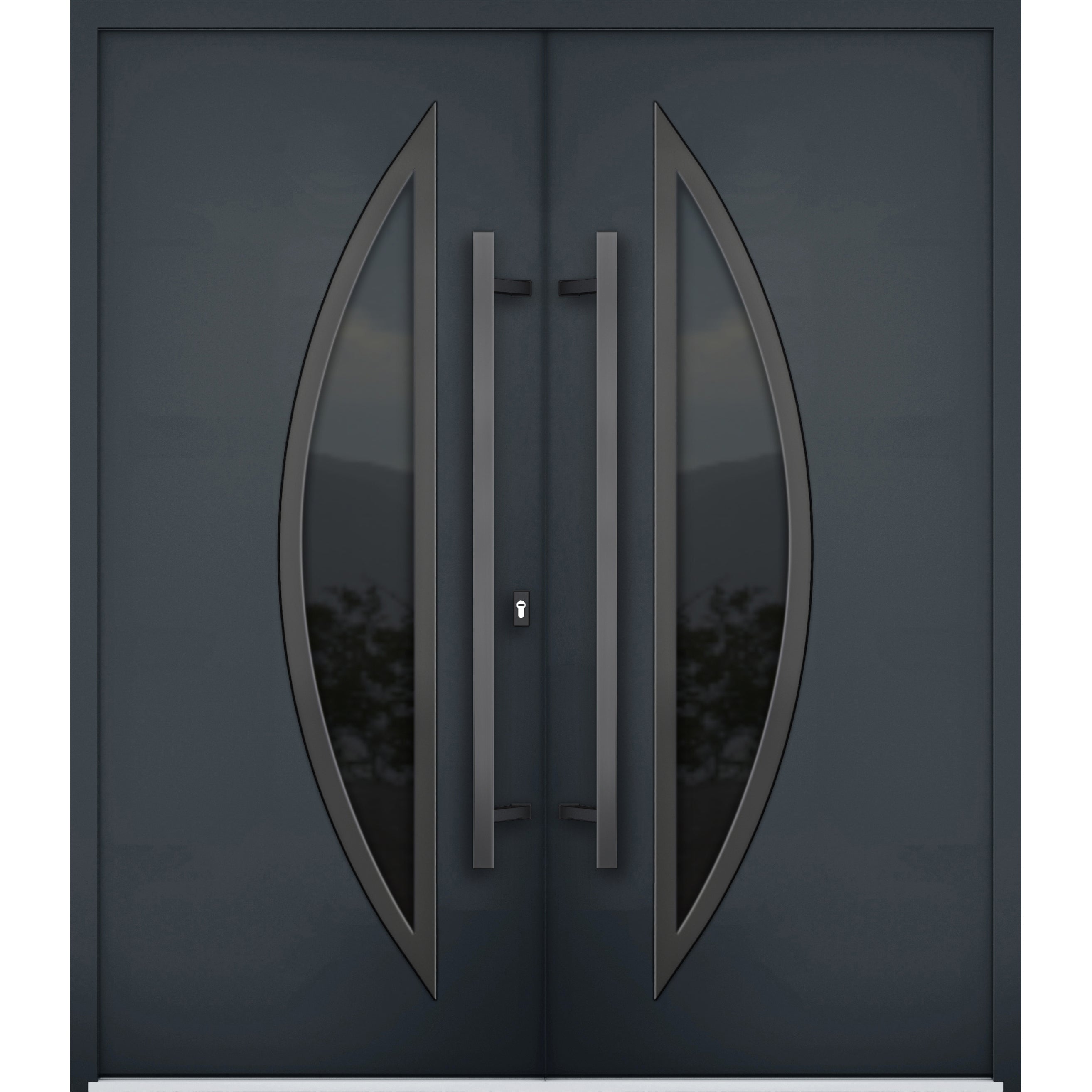 Front Exterior Prehung Steel Double Doors / Deux 6501 Black / Stainless Inserts Single Modern Painte