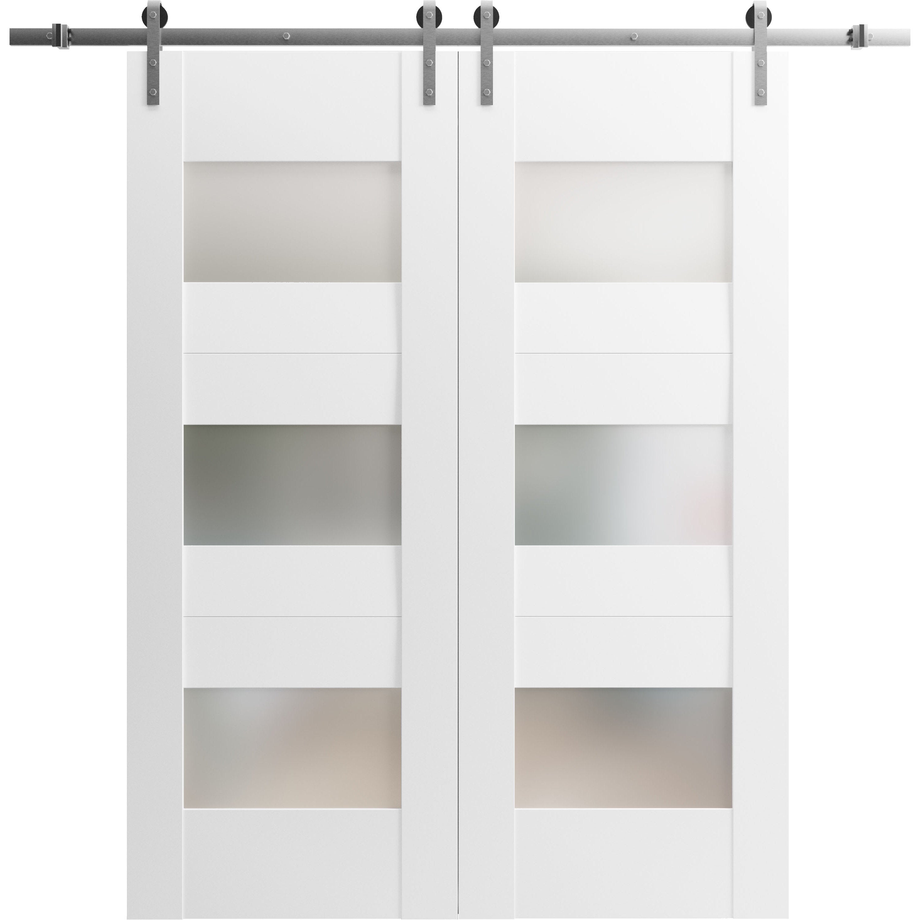 Modern Double Barn Door / Sete 6003 / 13FT Rail Track Set / Solid Panel Interior Doors-36" x 80" White