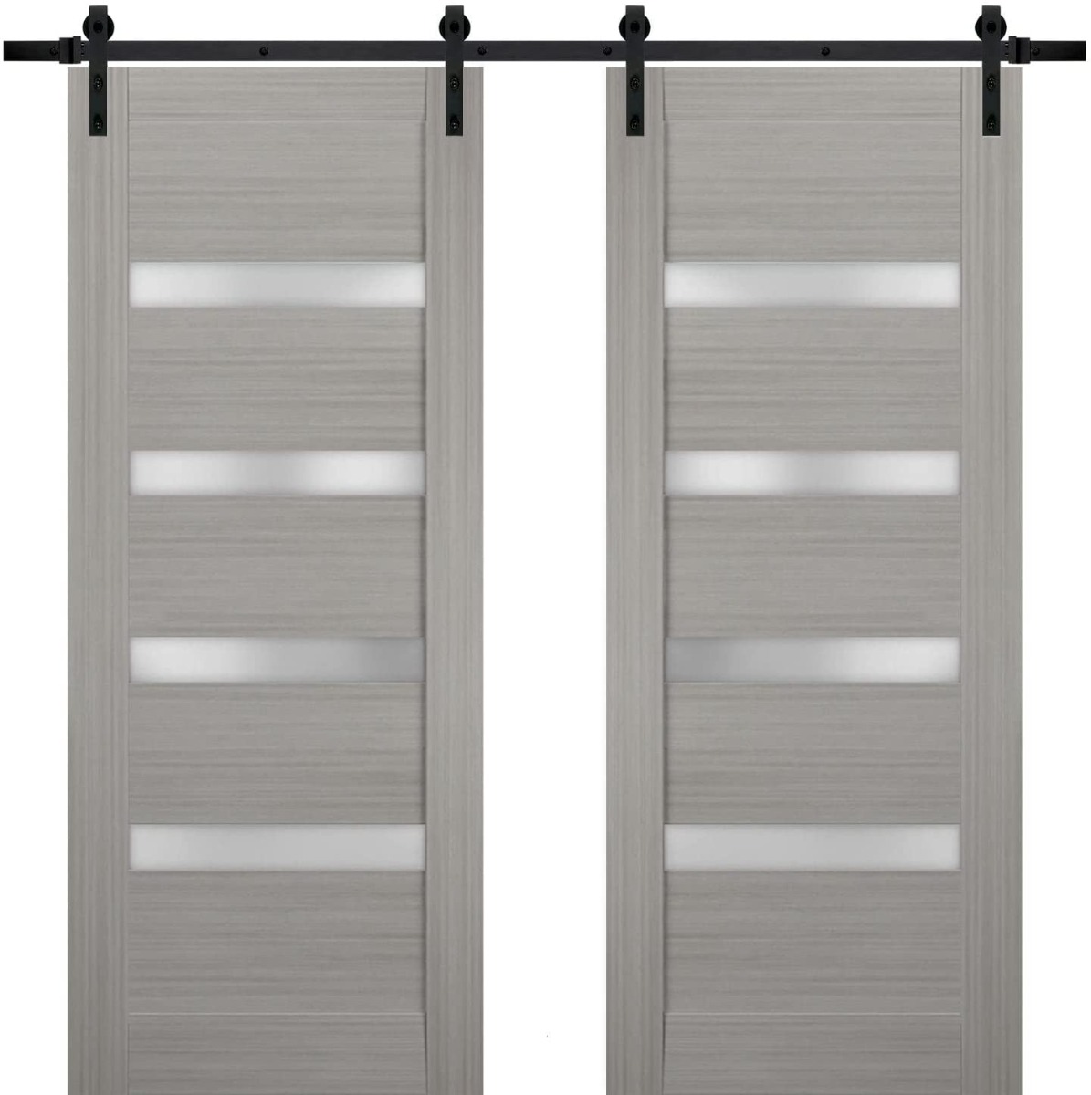 Sturdy Double Barn Door with | Quadro 4113 Grey Ash with Frosted Glass | Black 13FT Rail Hangers Heavy Set | Solid Panel Interior Doors-56