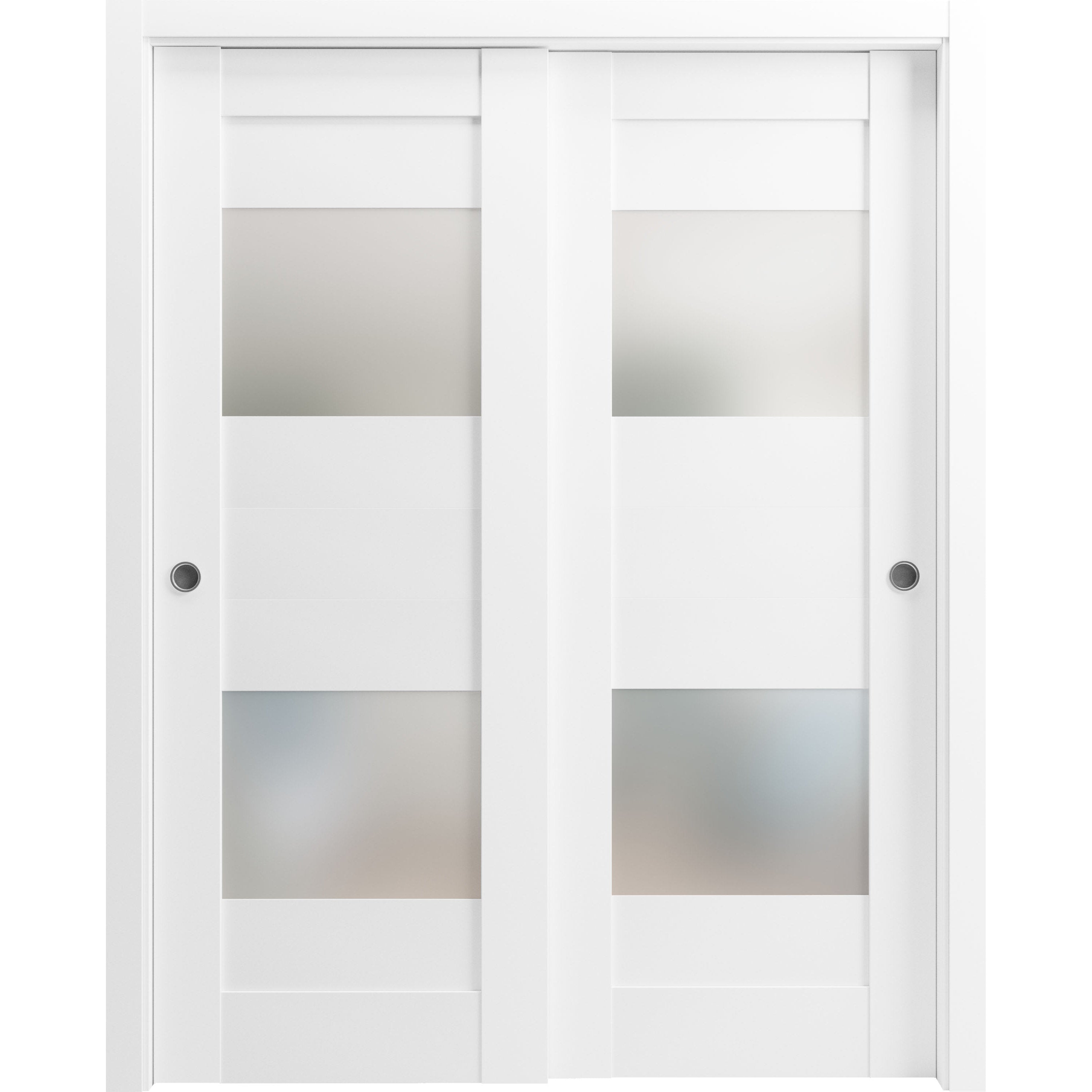 Sliding Closet Opaque Glass 2 Lites Bypass Doors 36 x 80 inches / Sete 6222 White Silk / Rails Hardware Set / Wood Solid Bedroom Wardrobe Doors  White