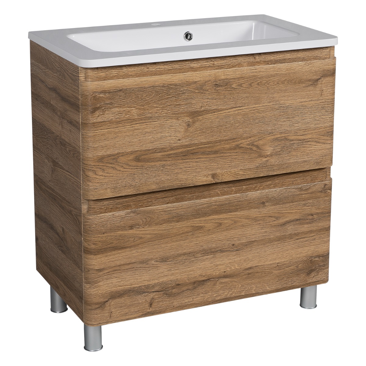 Modern Free Standing Bathroom Vanity with Washbasin | Comfort White High Gloss Collection | Non-Toxic Fire-Resistant MDF Teak Natural