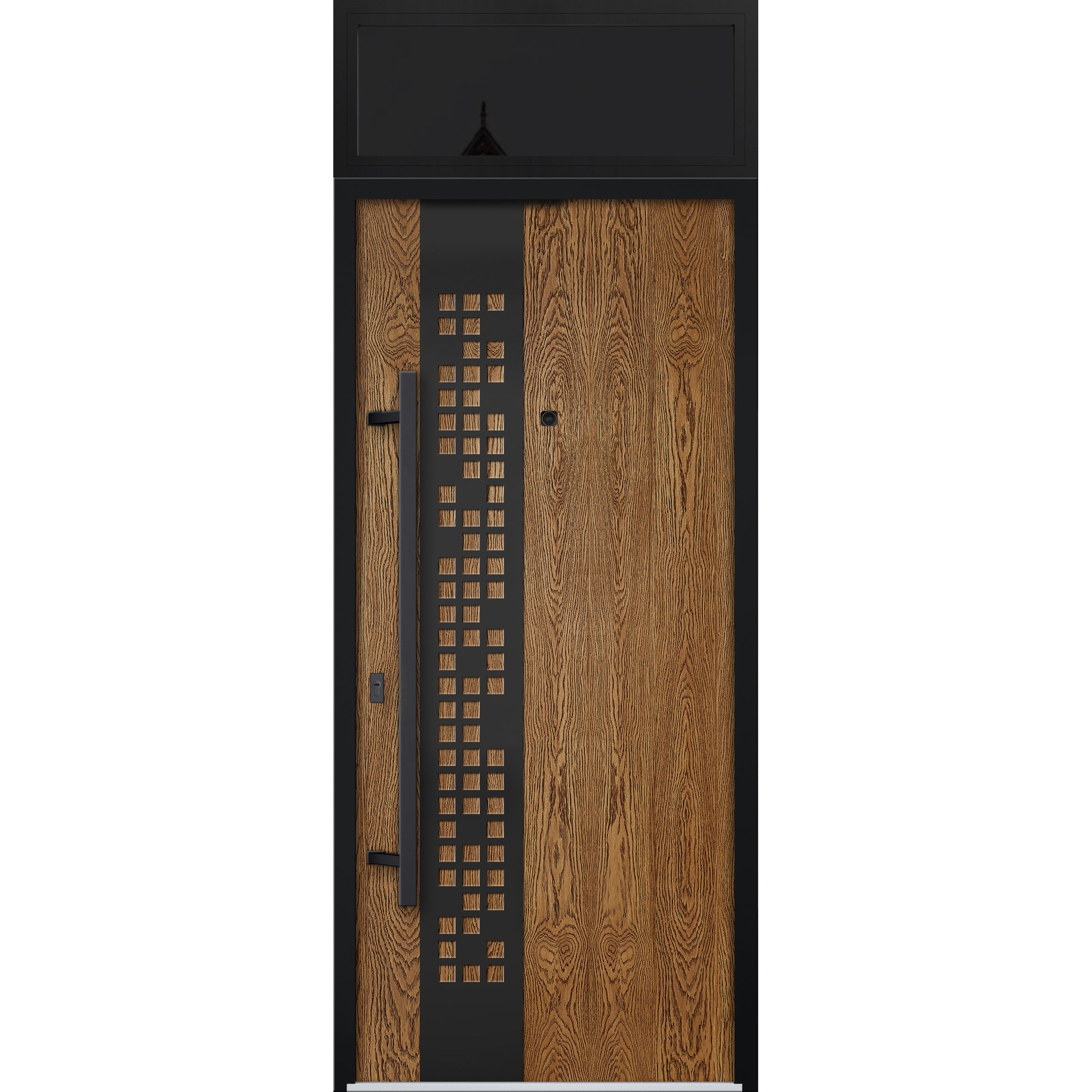 Front Exterior Prehung Steel Door / Deux 6678 Natural Oak / Transom Window Sidelite / Entry Metal Modern Painted W36" x H80+16" Right hand Inswing Oak