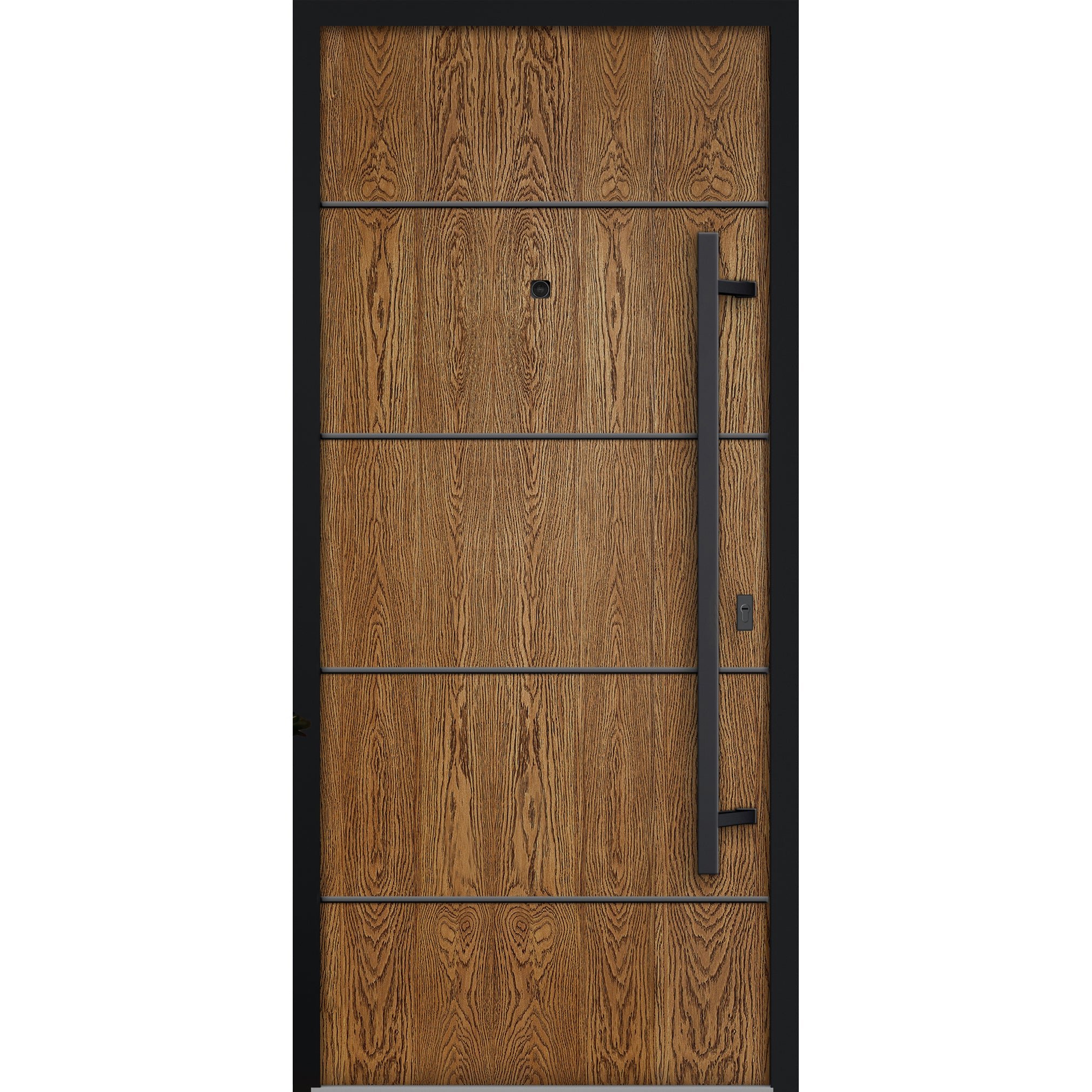 Front Exterior Prehung Steel Door / Deux 6683 Natural Oak / Entry Metal Modern Painted W36" x H80" Left hand Inswing Oak