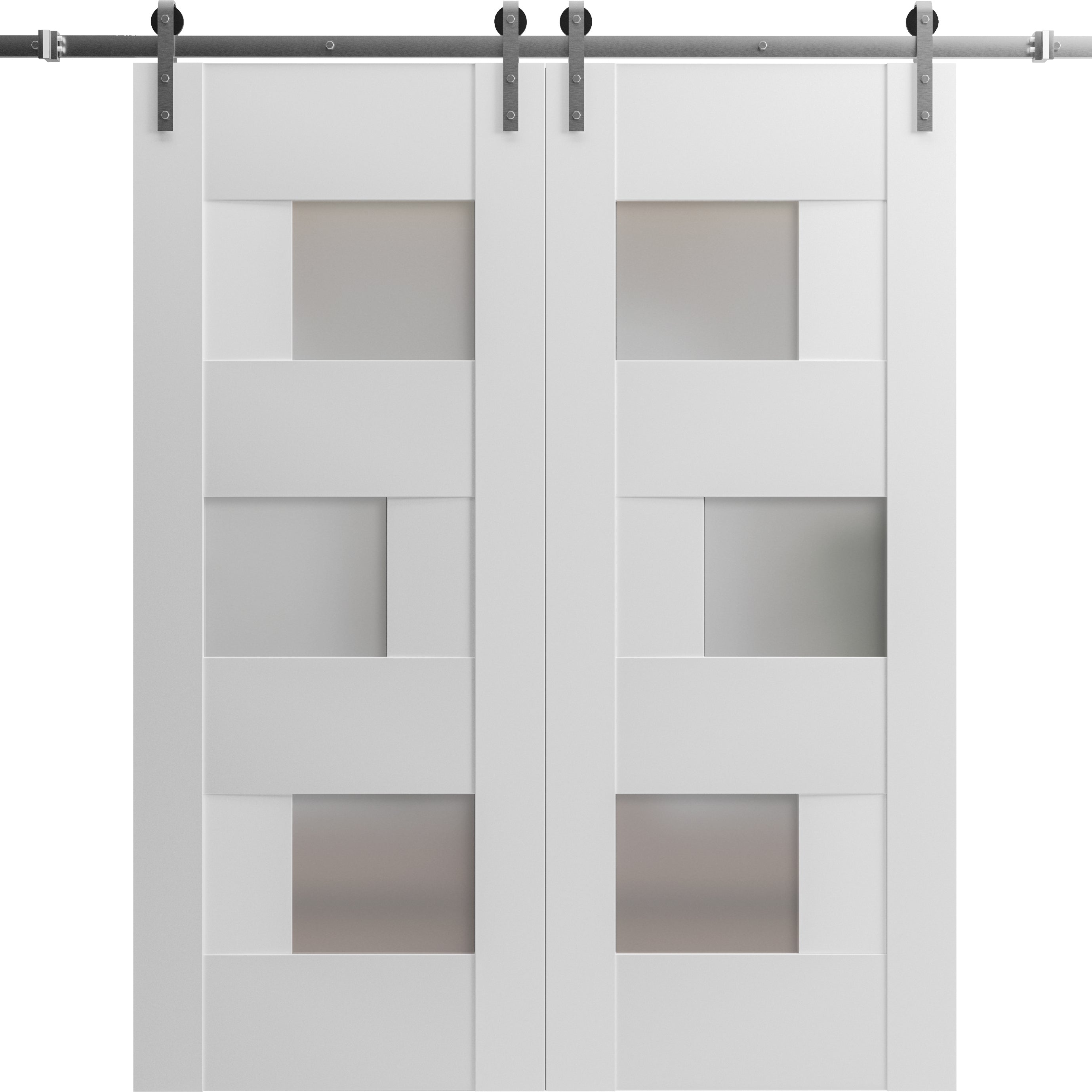 Modern Double Barn Door / Sete 6933  / 13FT Rail Track Set / Solid Panel Interior Doors-60" x 96" (2* 30x96) White