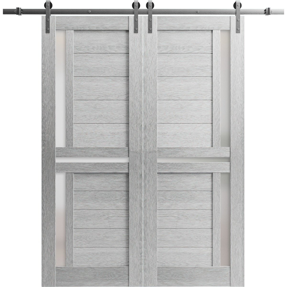 Sturdy Double Barn Door With Frosted Glass Veregio 7288 White Silk 13ft Rail Hangers Heavy 4203