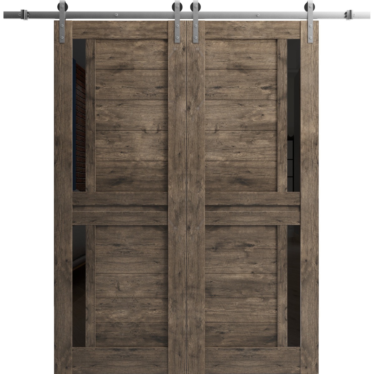 Sturdy Double Barn Door with Frosted Glass | Veregio 7288 White Silk | 13FT Rail Hangers Heavy Set | Solid Panel Interior Doors-64" x 84" (2* 32x84) White