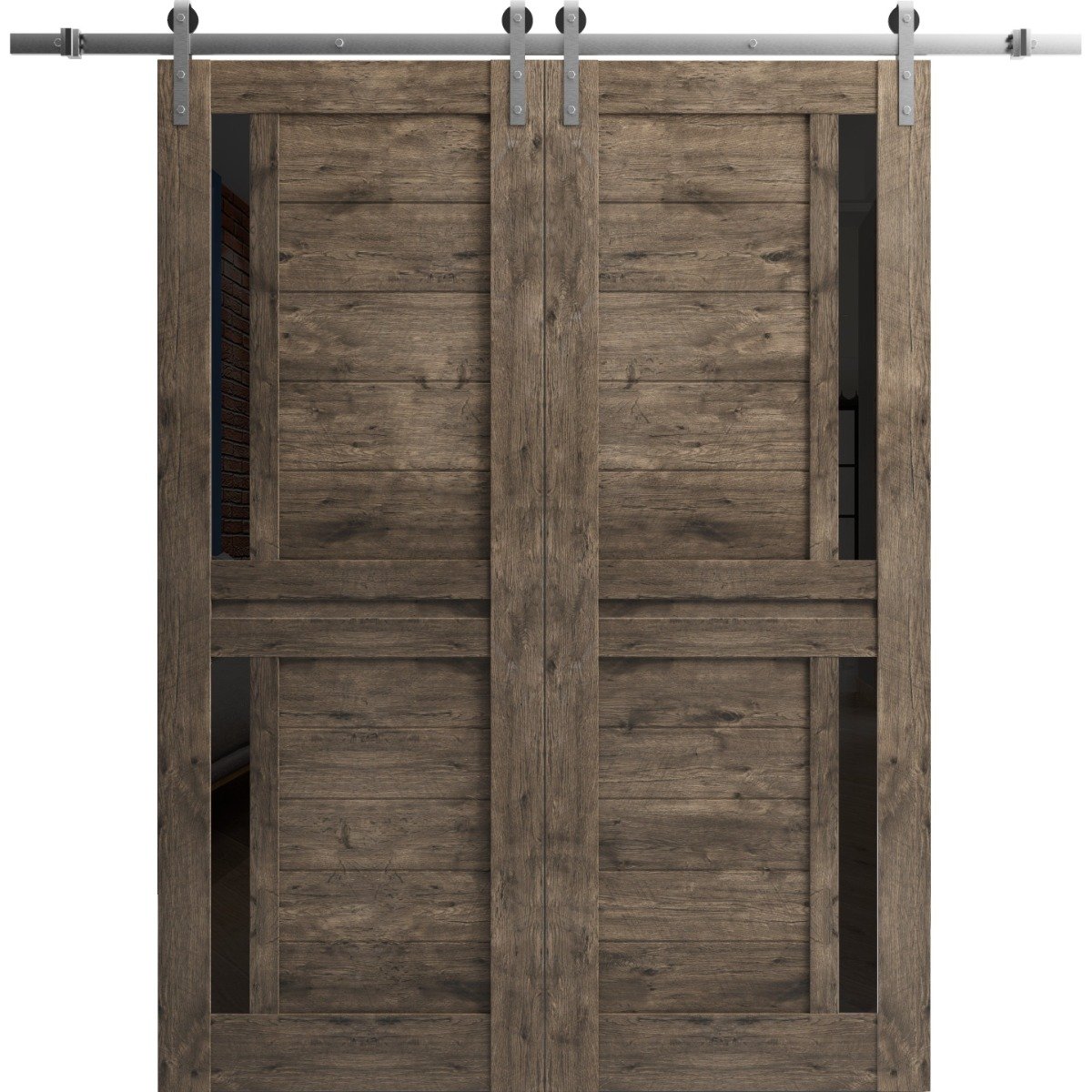 Sturdy Double Barn Door with Frosted Glass | Veregio 7288 White Silk | 13FT Rail Hangers Heavy Set | Solid Panel Interior Doors-84" x 84" (2* 42x84) White