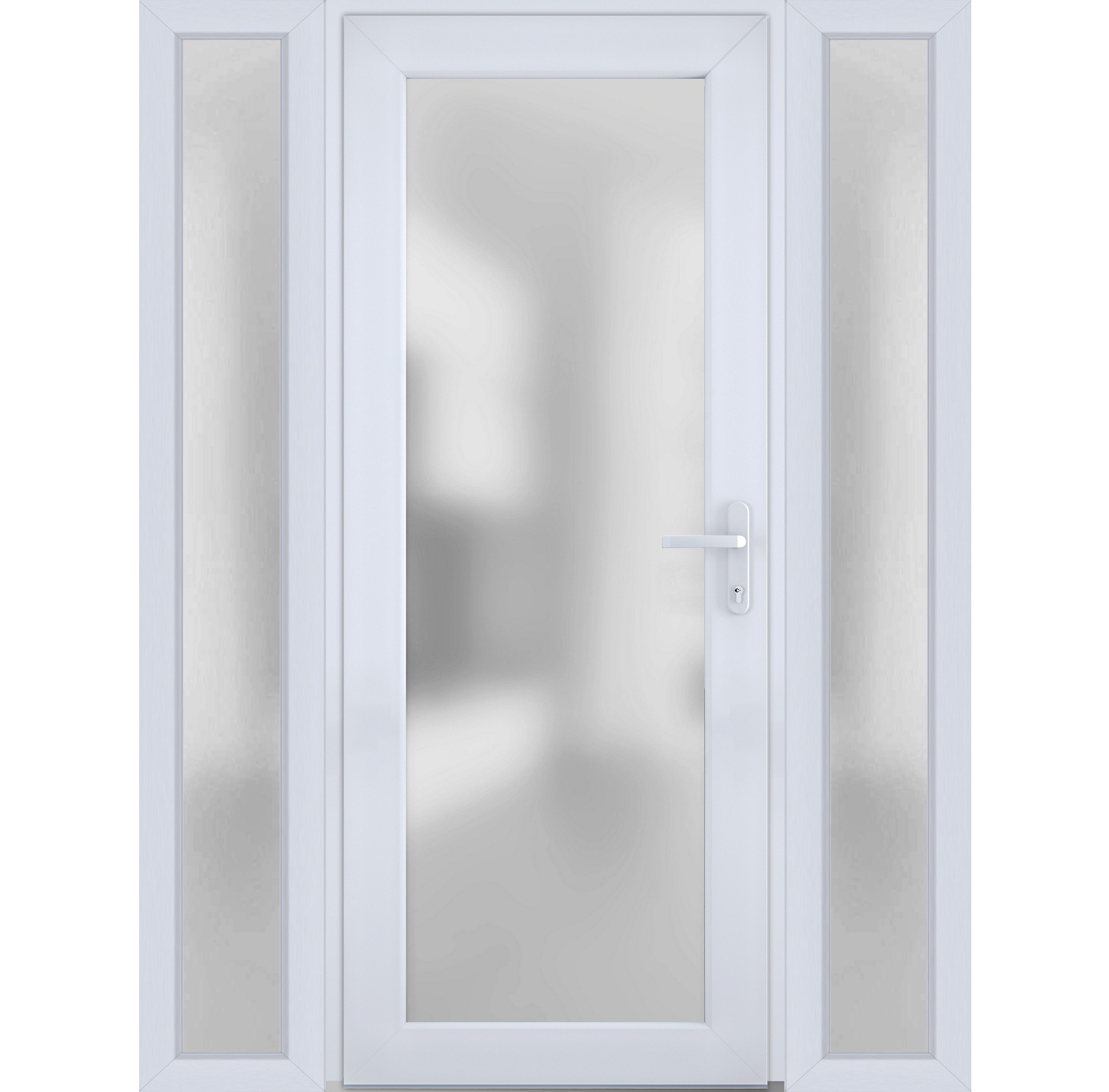 Front Exterior Prehung FiberGlass Door Frosted Glass / Manux 8102 Matte Black / 2 Sidelight Exterior Windows / Office Commercial and Residential Doors Entrance Patio Garage-W12+36+12" x H80"-Left-hand Inswing White