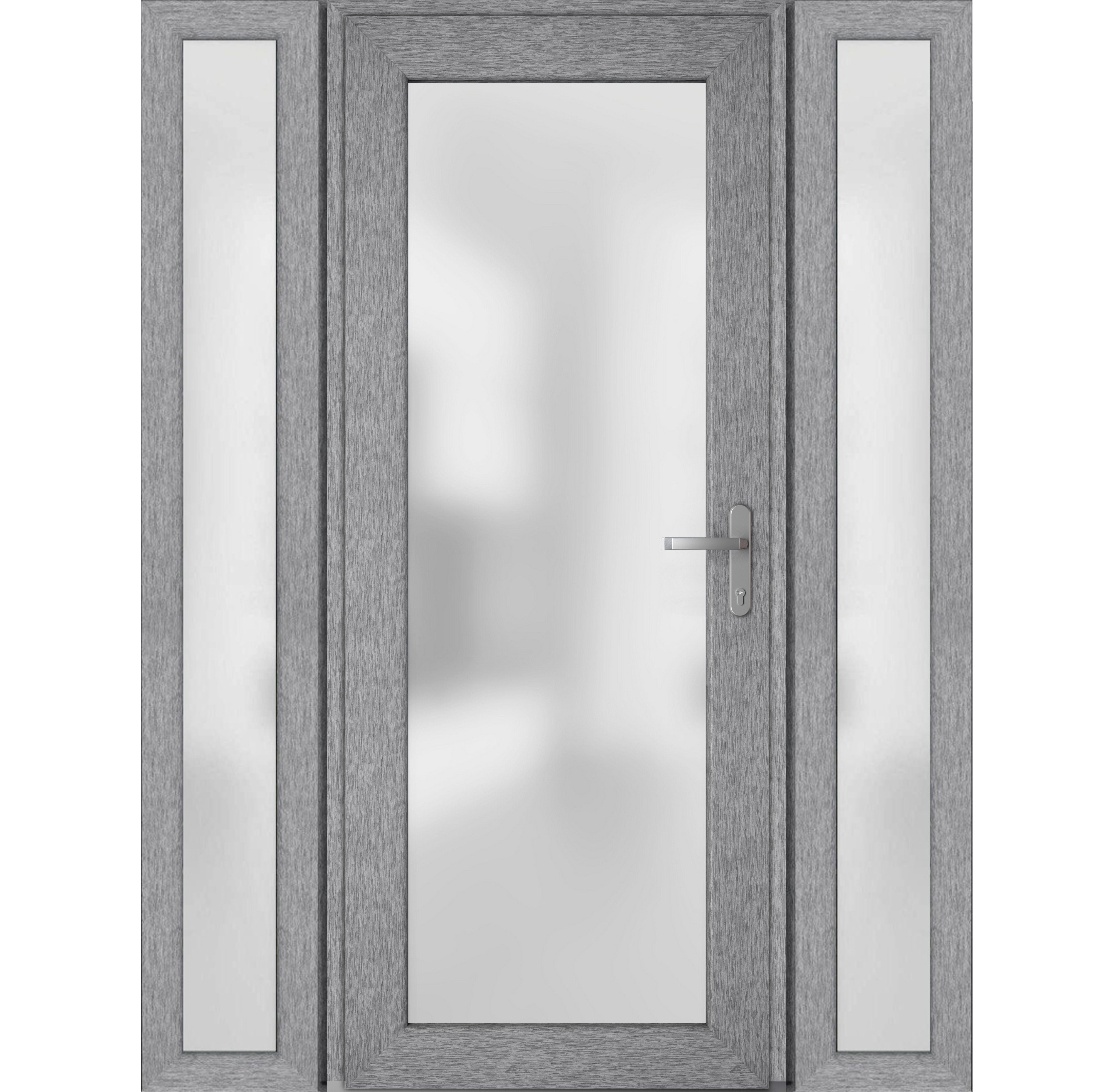 Front Exterior Prehung FiberGlass Door Frosted Glass / Manux 8102 Matte Black / 2 Sidelight Exterior Windows / Office Commercial and Residential Doors Entrance Patio Garage-W12+36+12" x H80"-Left-hand Inswing Gray Ash