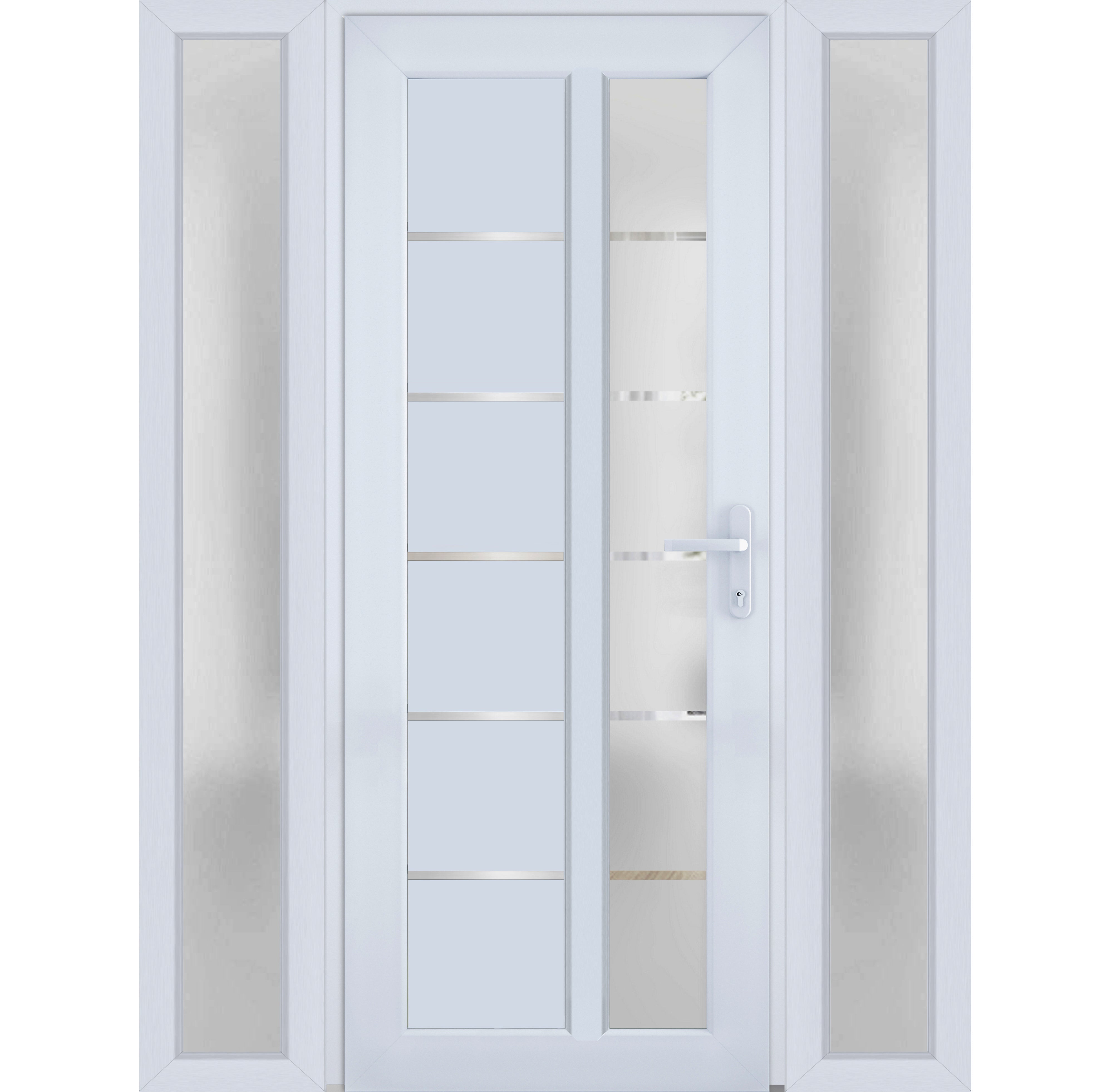 Front Exterior Prehung FiberGlass Door Frosted Glass / Manux 8088 Matte Black / 2 Sidelight Exterior Windows / Office Commercial and Residential Doors Entrance Patio Garage-W12+30+12" x H80"-Left-hand Inswing White