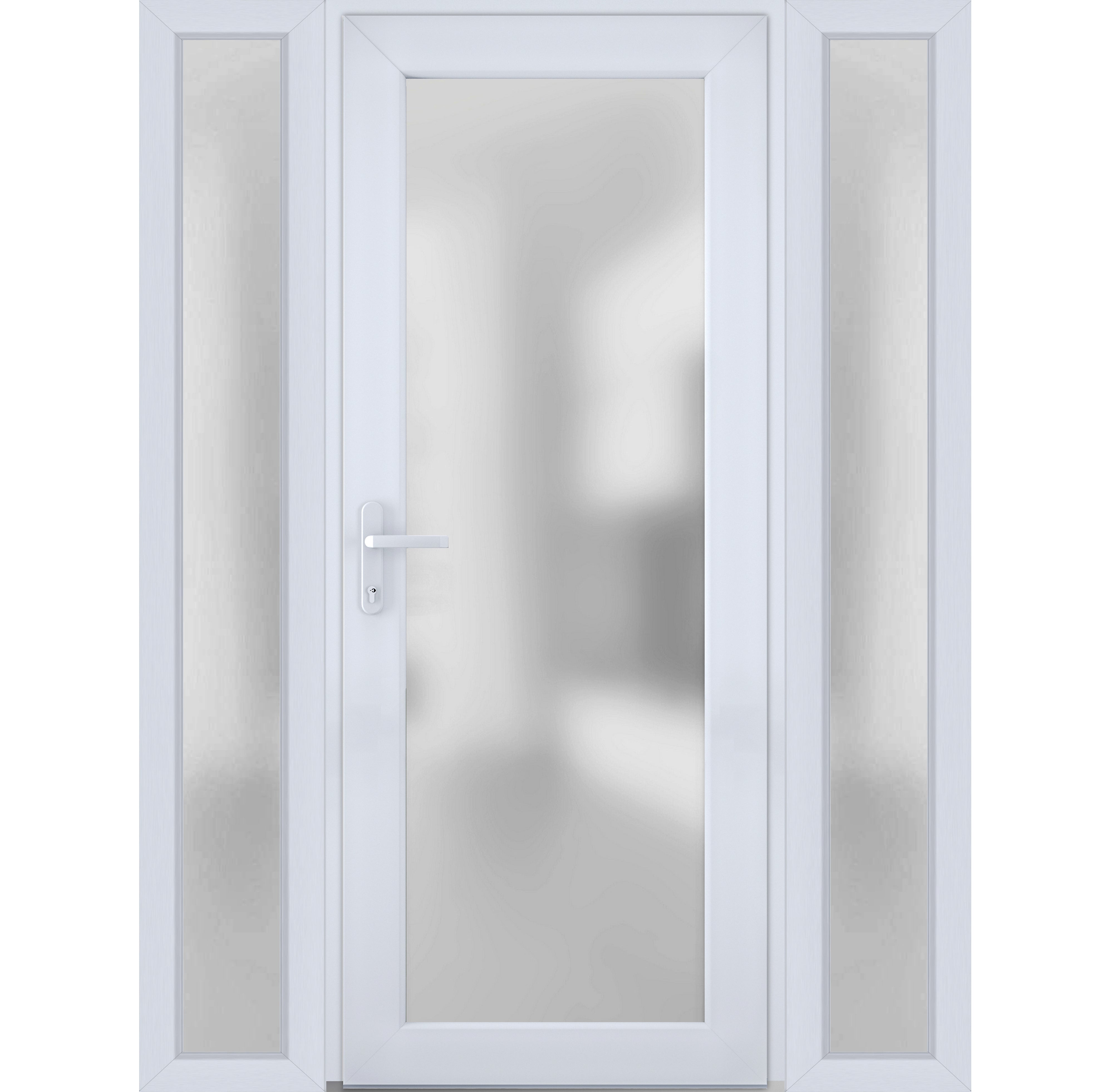 Front Exterior Prehung FiberGlass Door Frosted Glass / Manux 8102 Grey Ash / 2 Sidelight Exterior Windows / Office Commercial and Residential Doors Entrance Patio Garage-W16+36+16" x H80"-Right-hand Inswing White